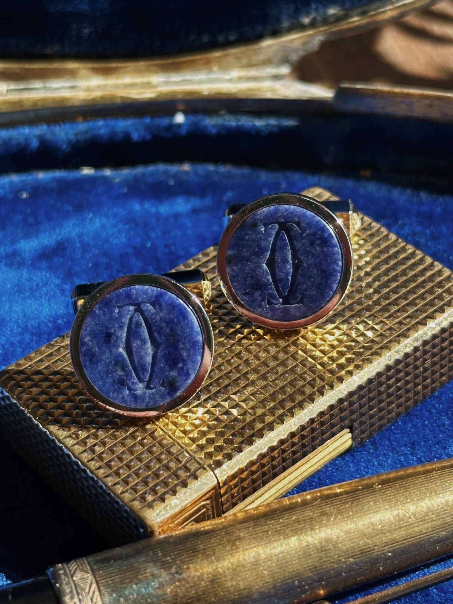 Boutons de manchette Cartier en Sodalite et argent massif