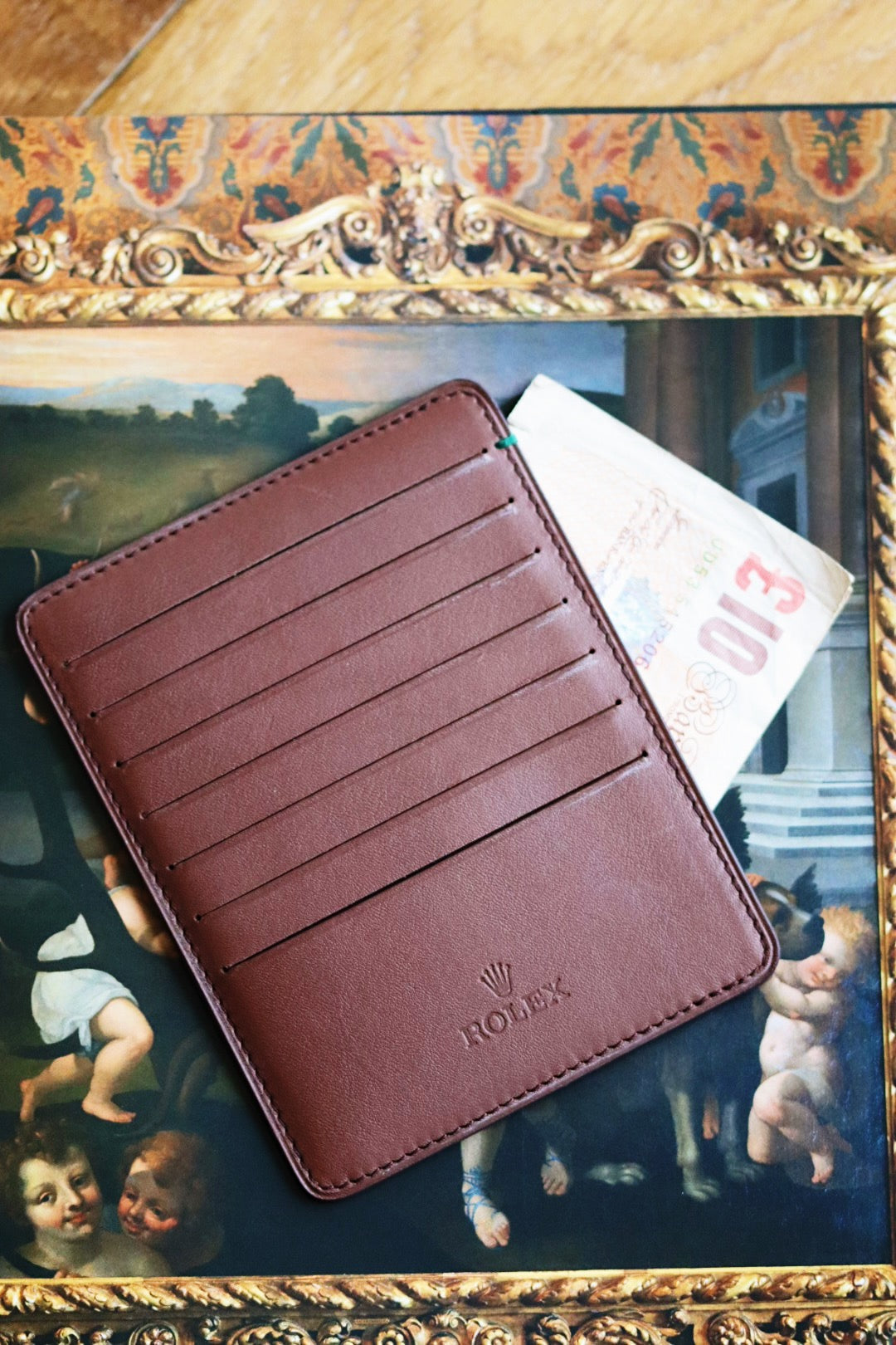 Porte-cartes et billets Rolex en cuir marron