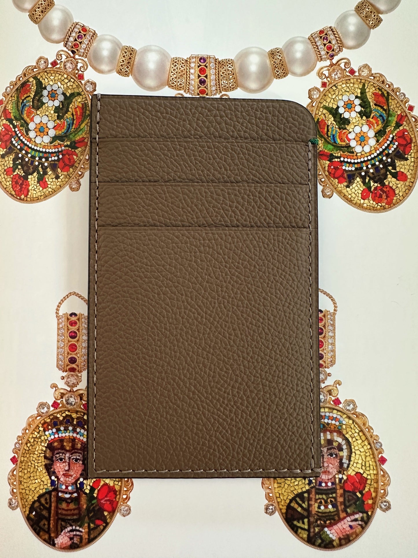 Porte-carte Rolex en cuir grainé taupe