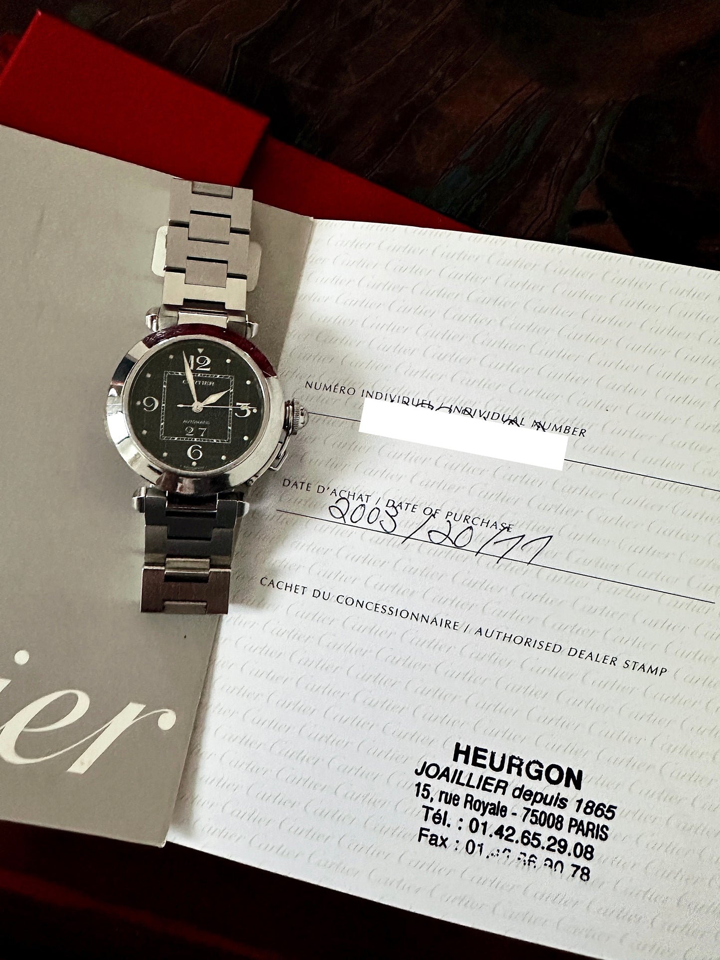 Montre Cartier Pasha cadran noir, mouvement automatique, avec papiers