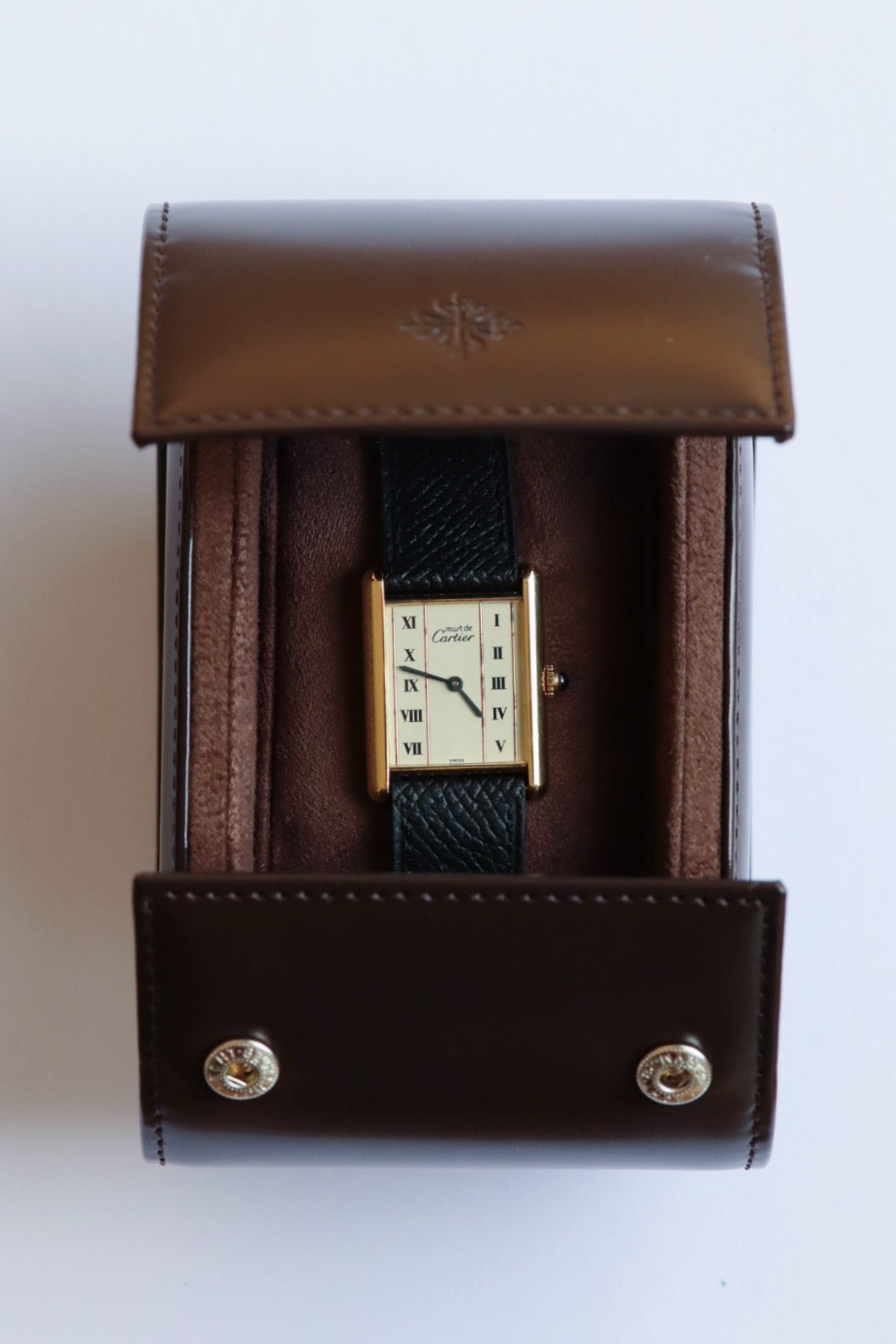 Écrin de montre Patek Philippe en cuir brillant marron