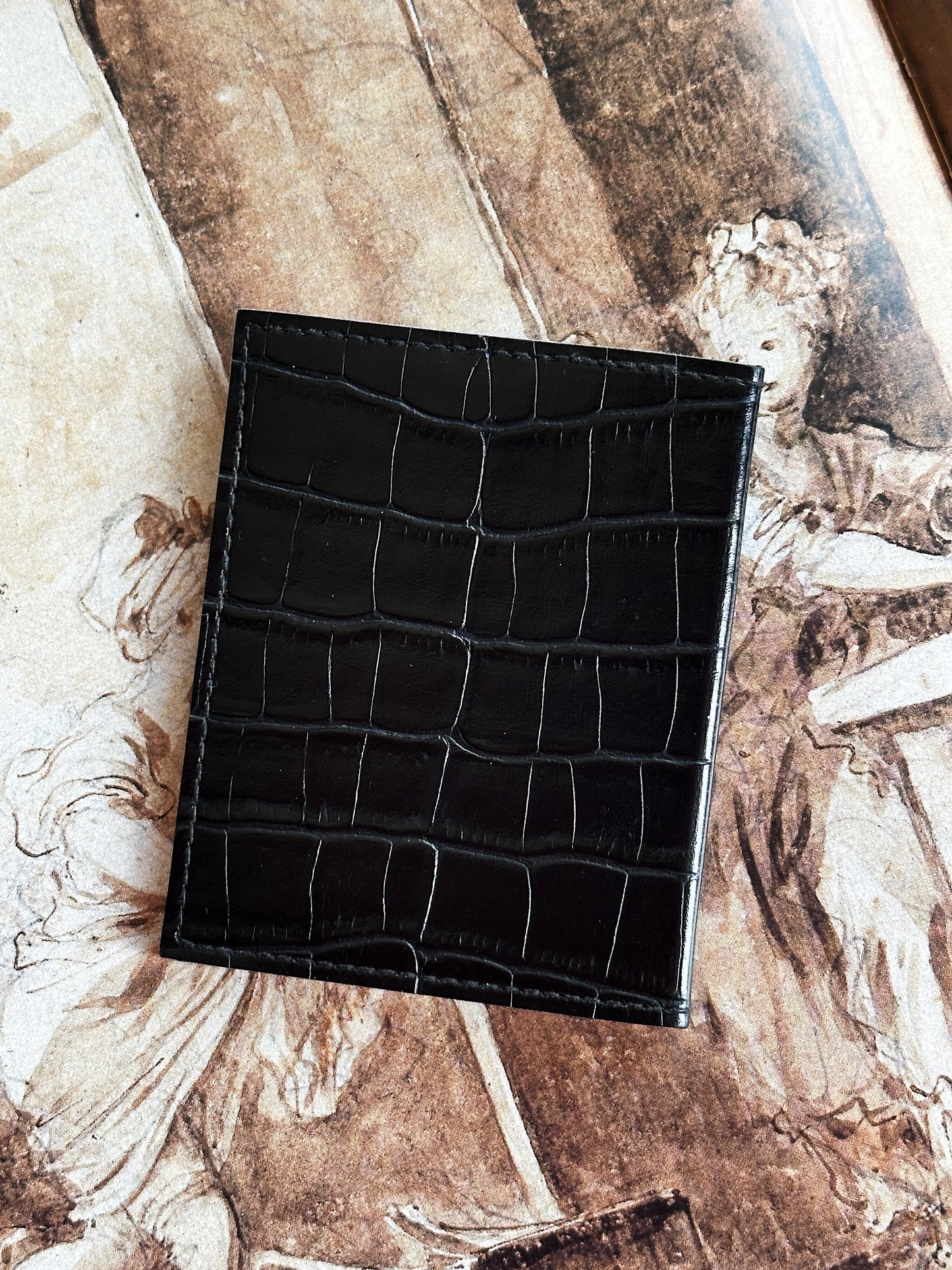Porte-cartes Baume & Mercier Genève en cuir noir façon crocodile – Neuf