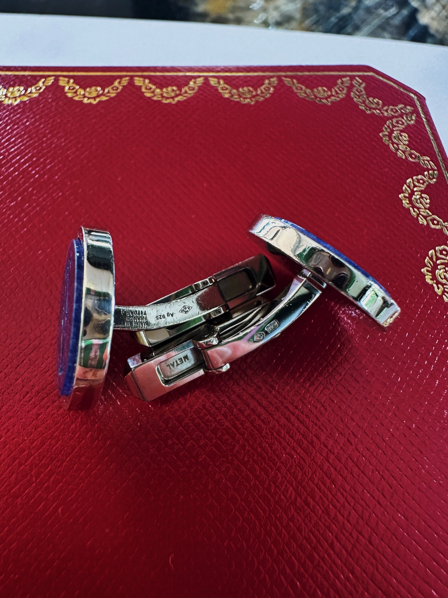 Boutons de manchette Cartier en Sodalite et argent massif