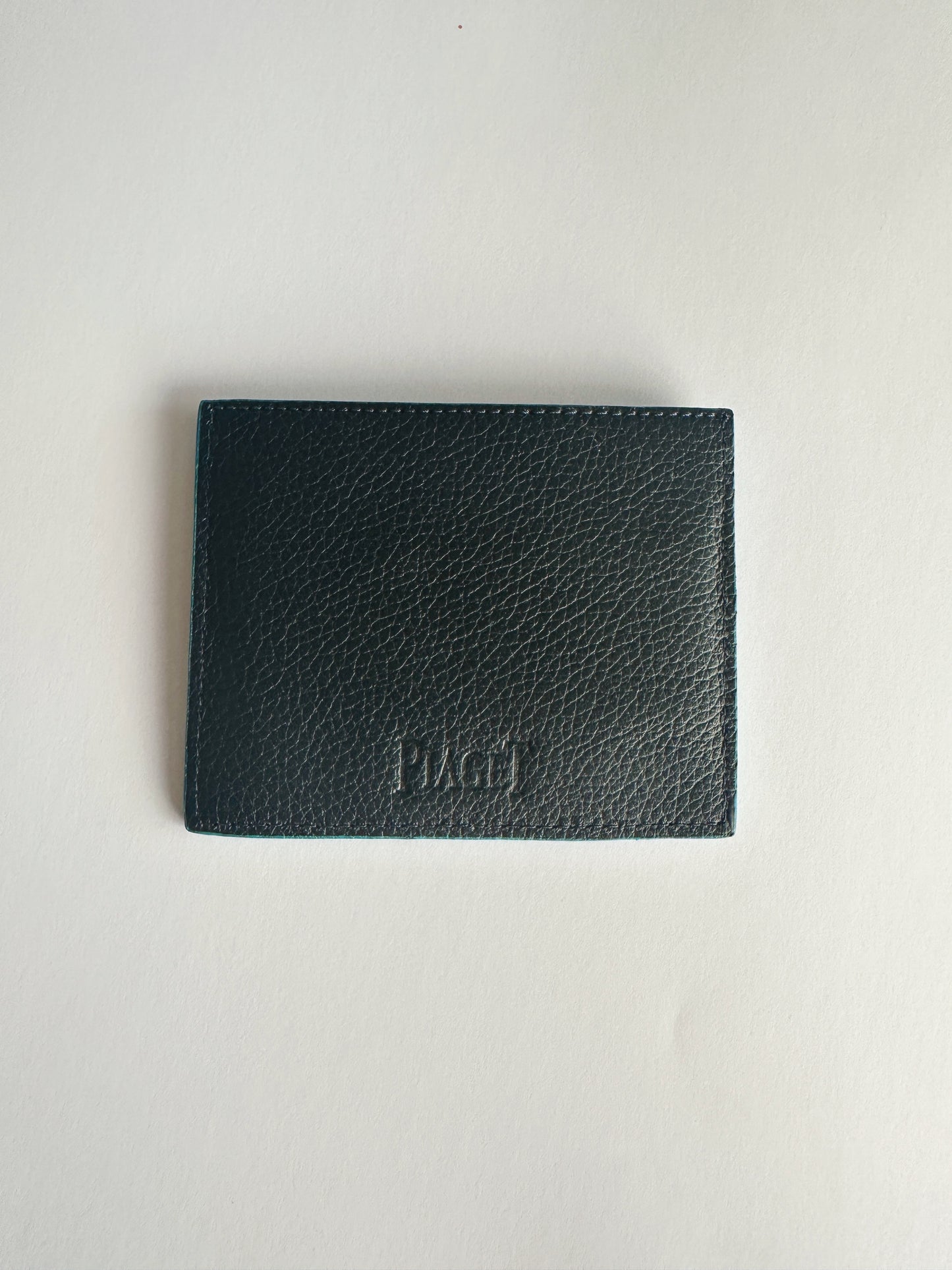 Piaget card holder in blue grained leather – Sky blue trim – 4 slots