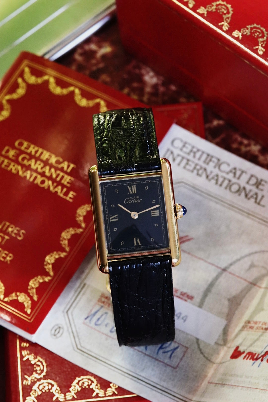 Cartier Must Tank 590005 vermeil and black dial