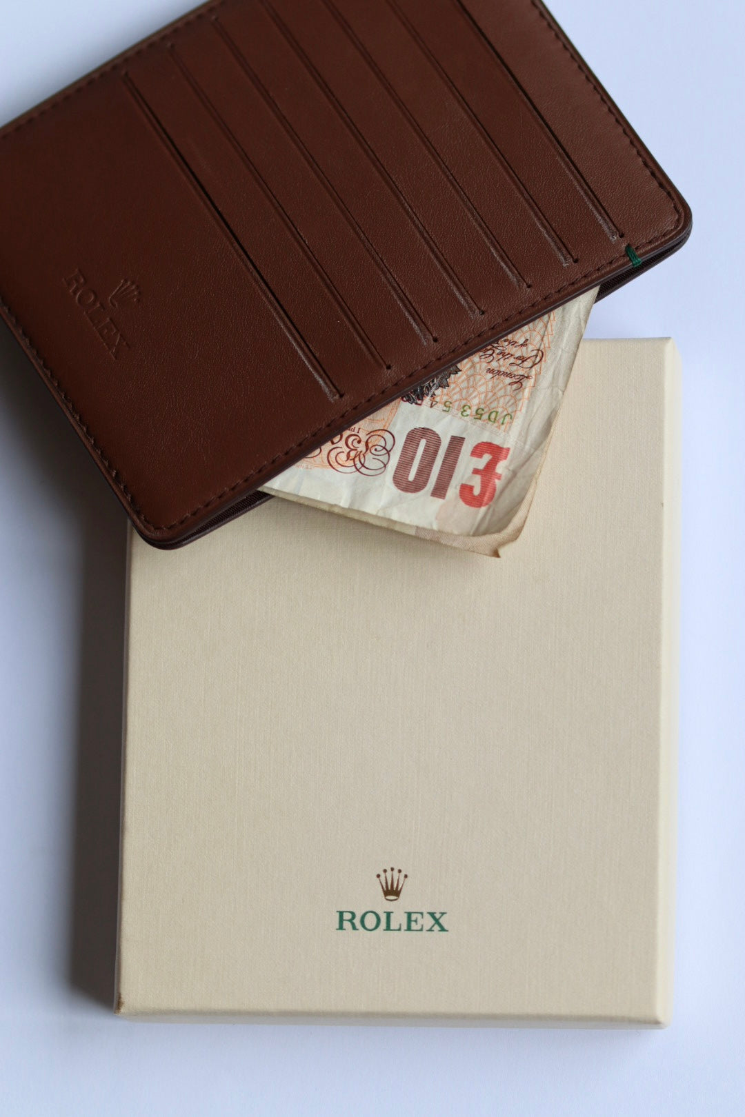 Porte-cartes et billets Rolex en cuir marron