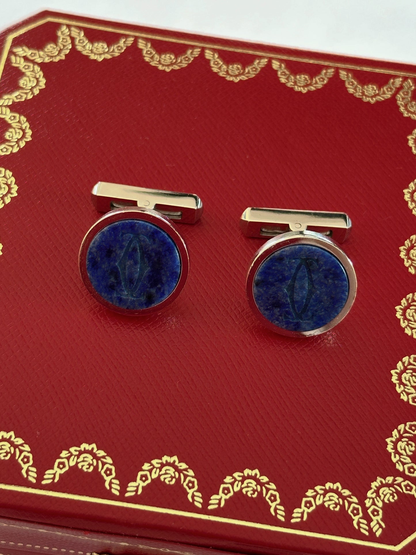 Boutons de manchette Cartier en Sodalite et argent massif
