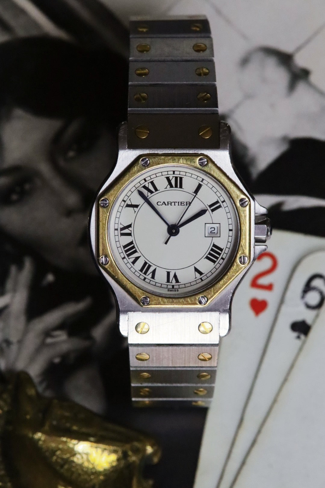 Cartier Santos octagonal, yellow gold and steel, vintage watch