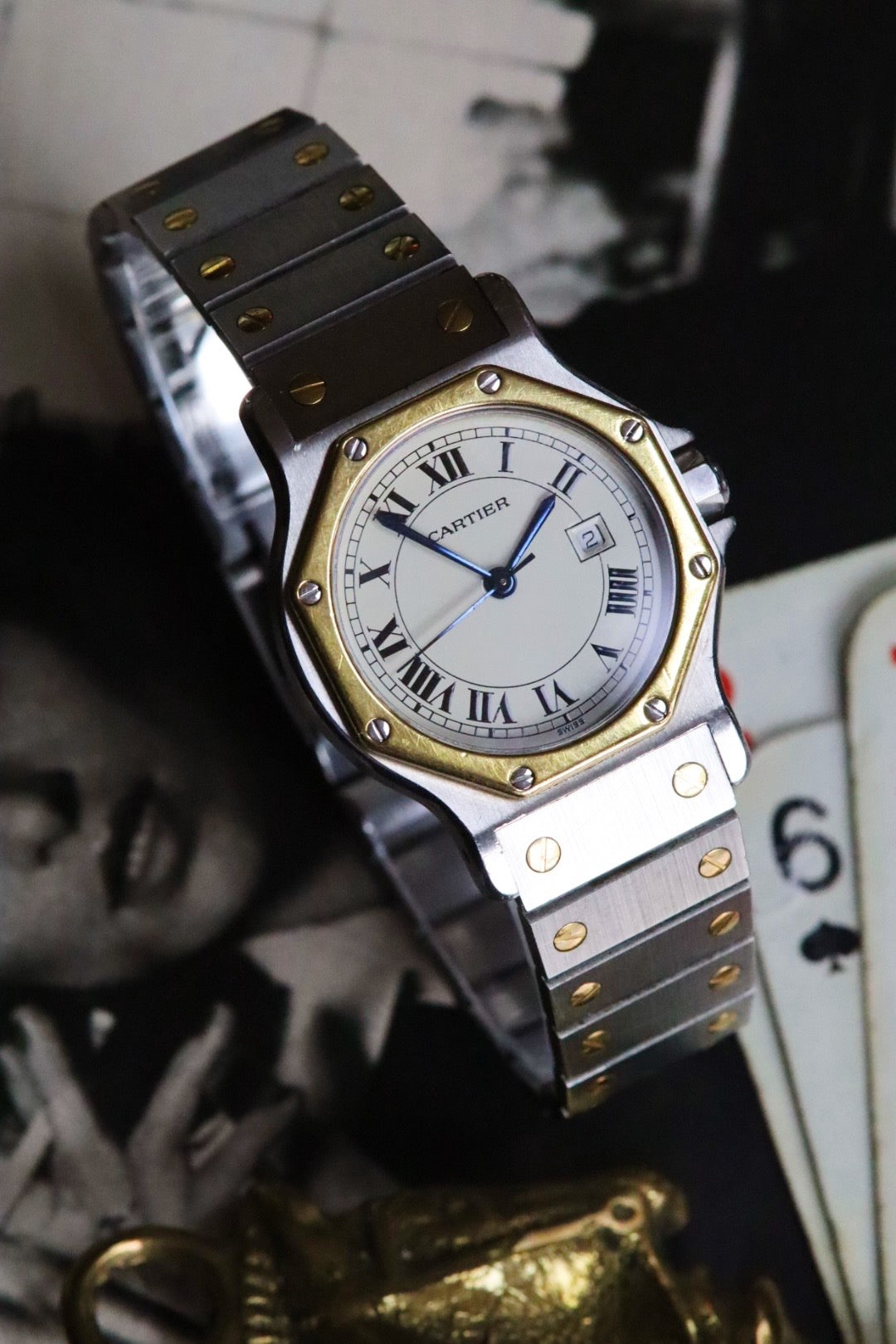 Cartier Santos octagonal, yellow gold and steel, vintage watch