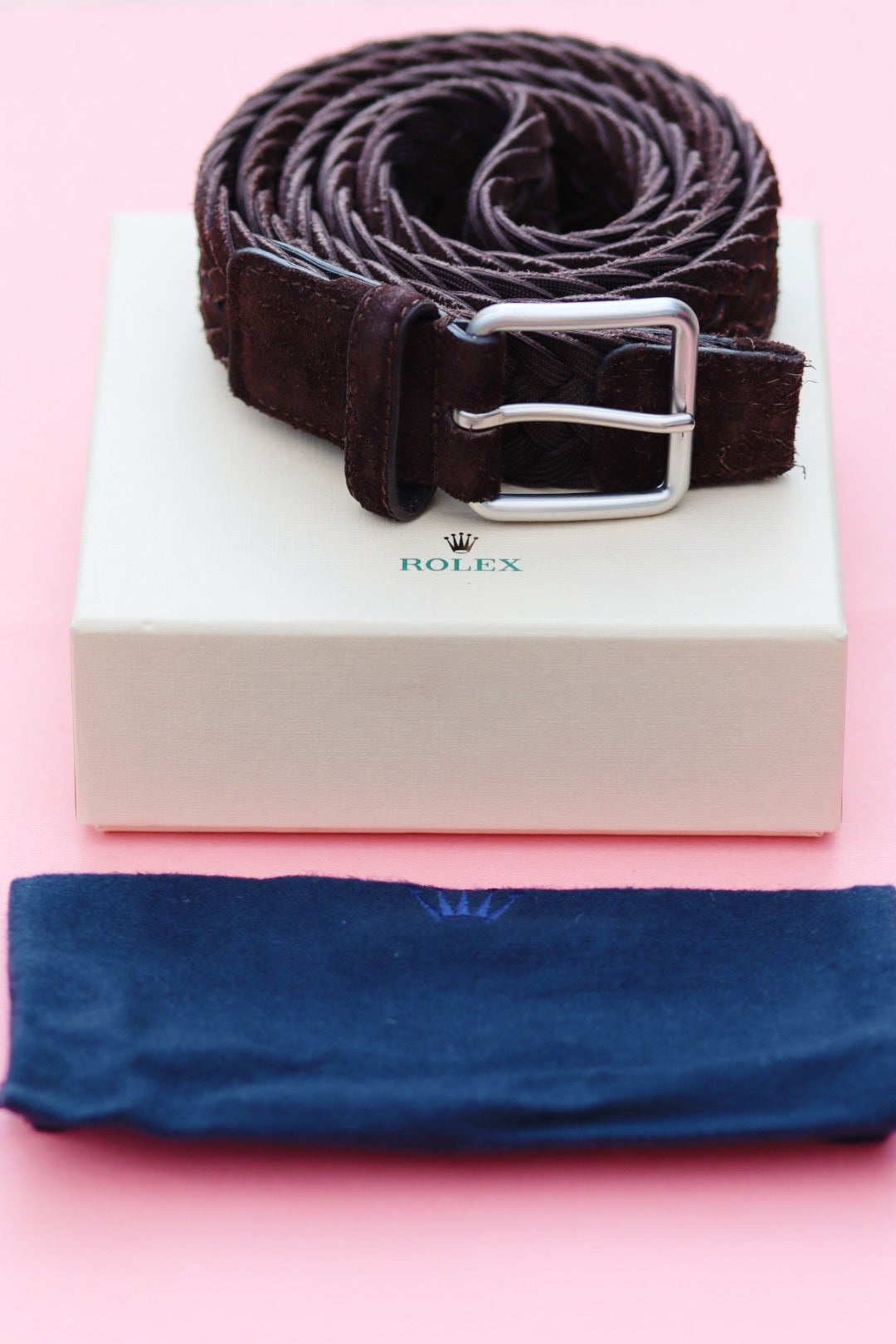 Ceinture Rolex en daim marron