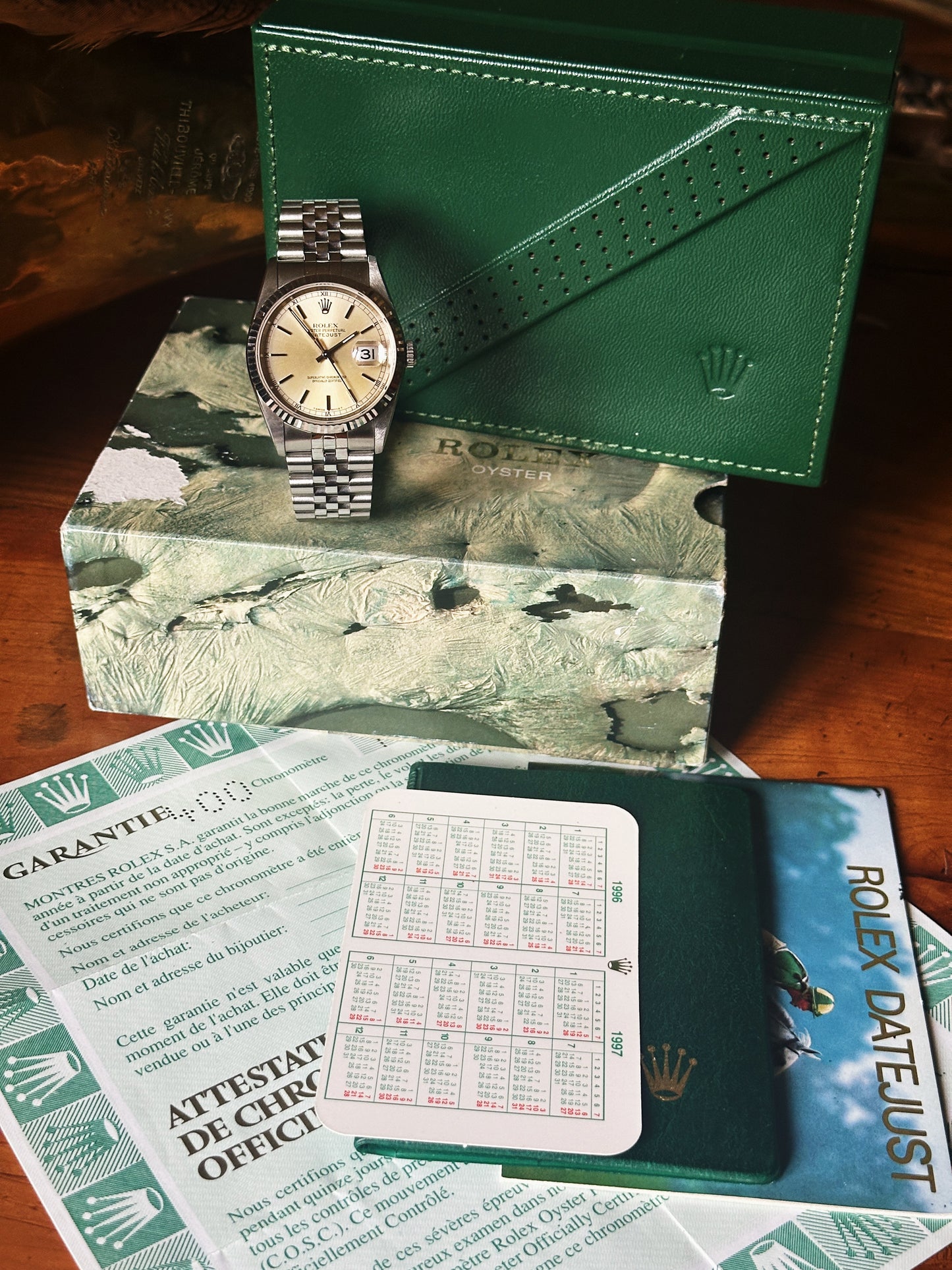 Rolex Datejust 16234, silver dial, 1996 box papers