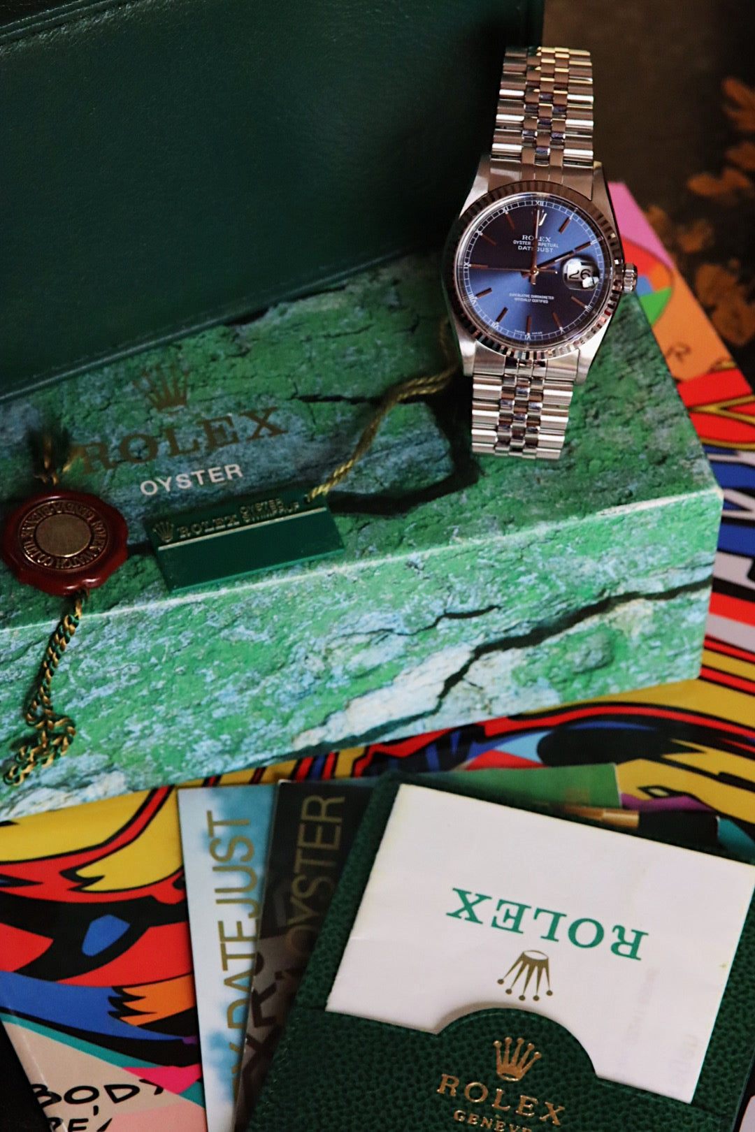 Rolex Datejust 16234 cadran Bleu boite et papier série P de 2000 Luminova