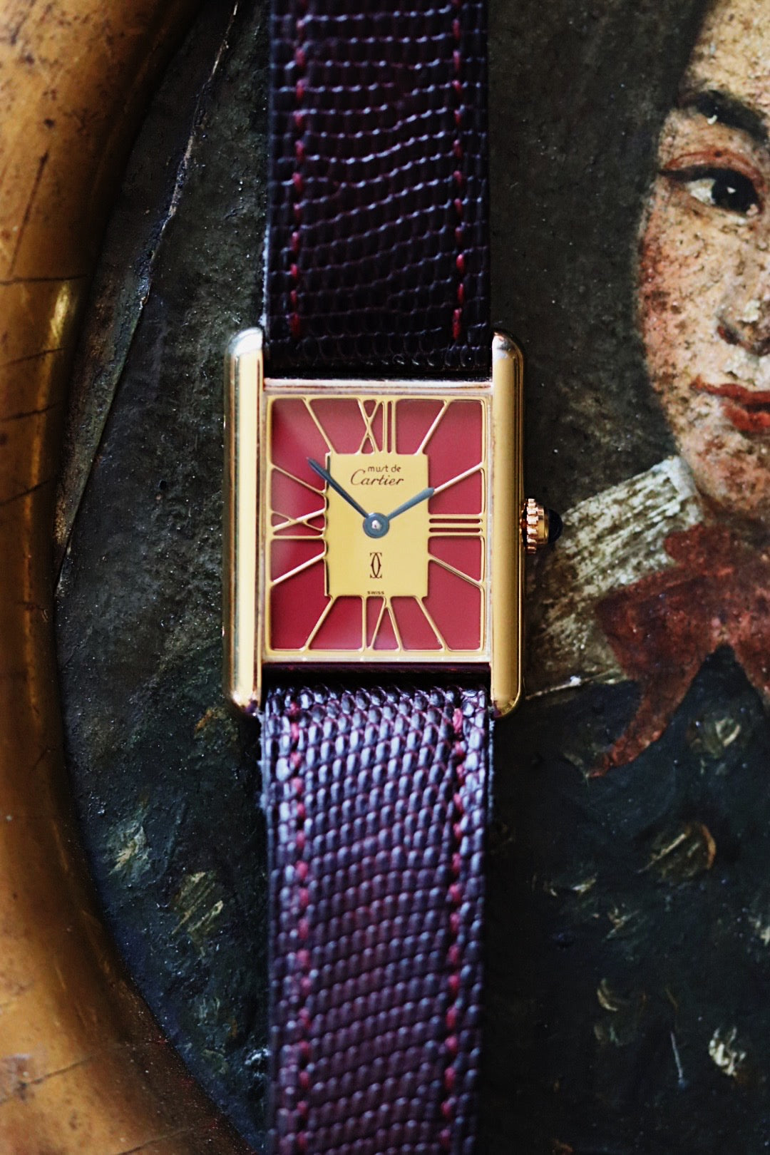 Tank Must de Cartier vermeil cadran Cloisonné rouge Vintage