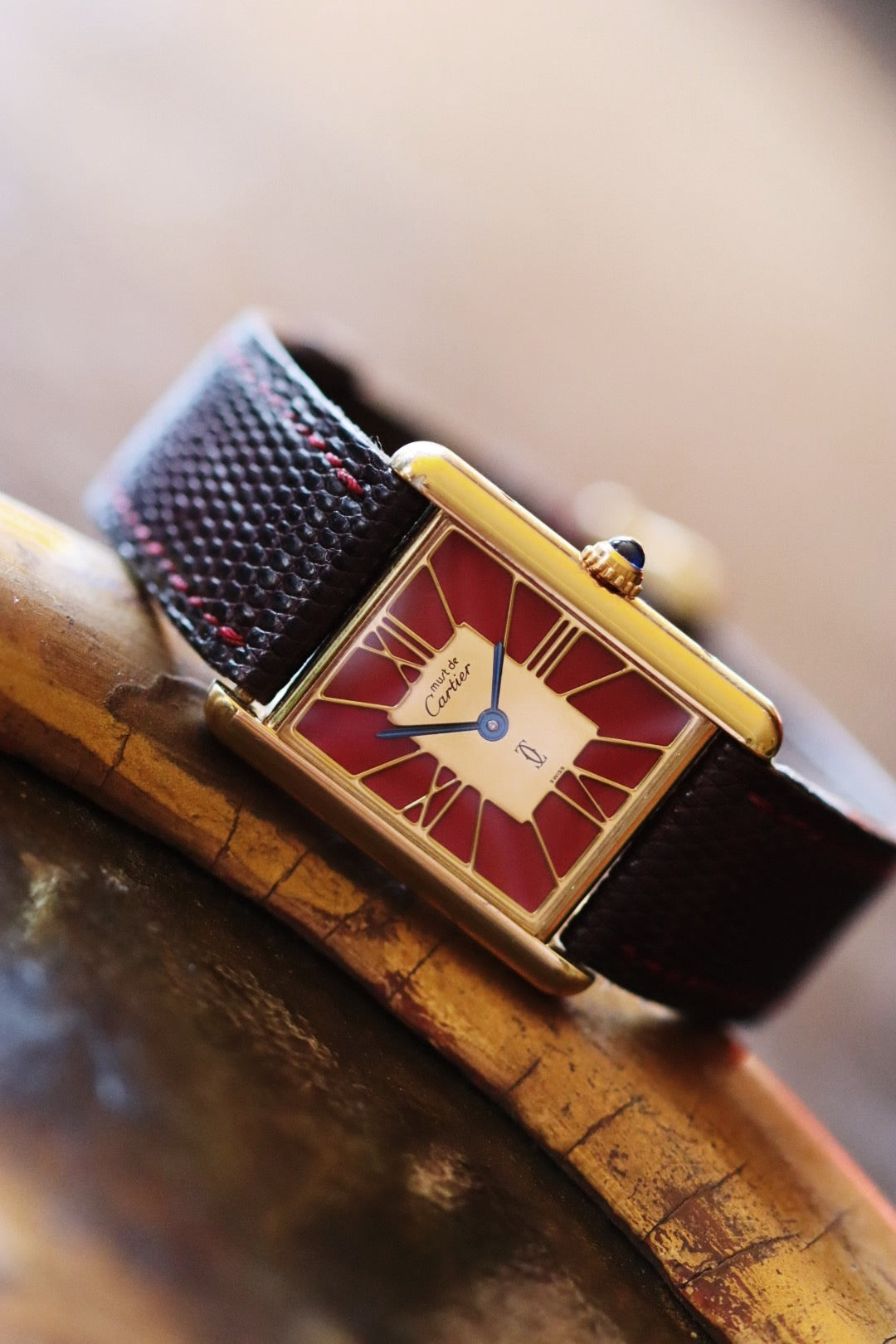 Tank Must de Cartier vermeil cadran Cloisonné rouge Vintage