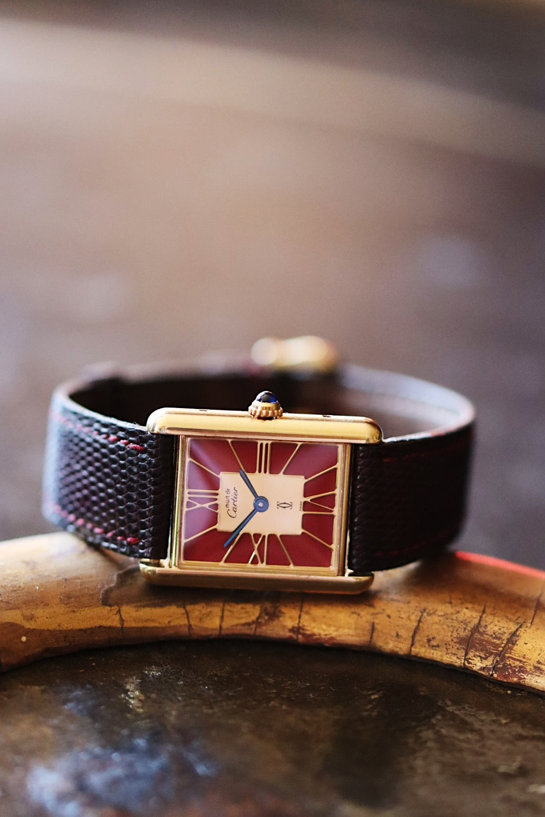 Tank Must de Cartier vermeil cadran Cloisonné rouge Vintage