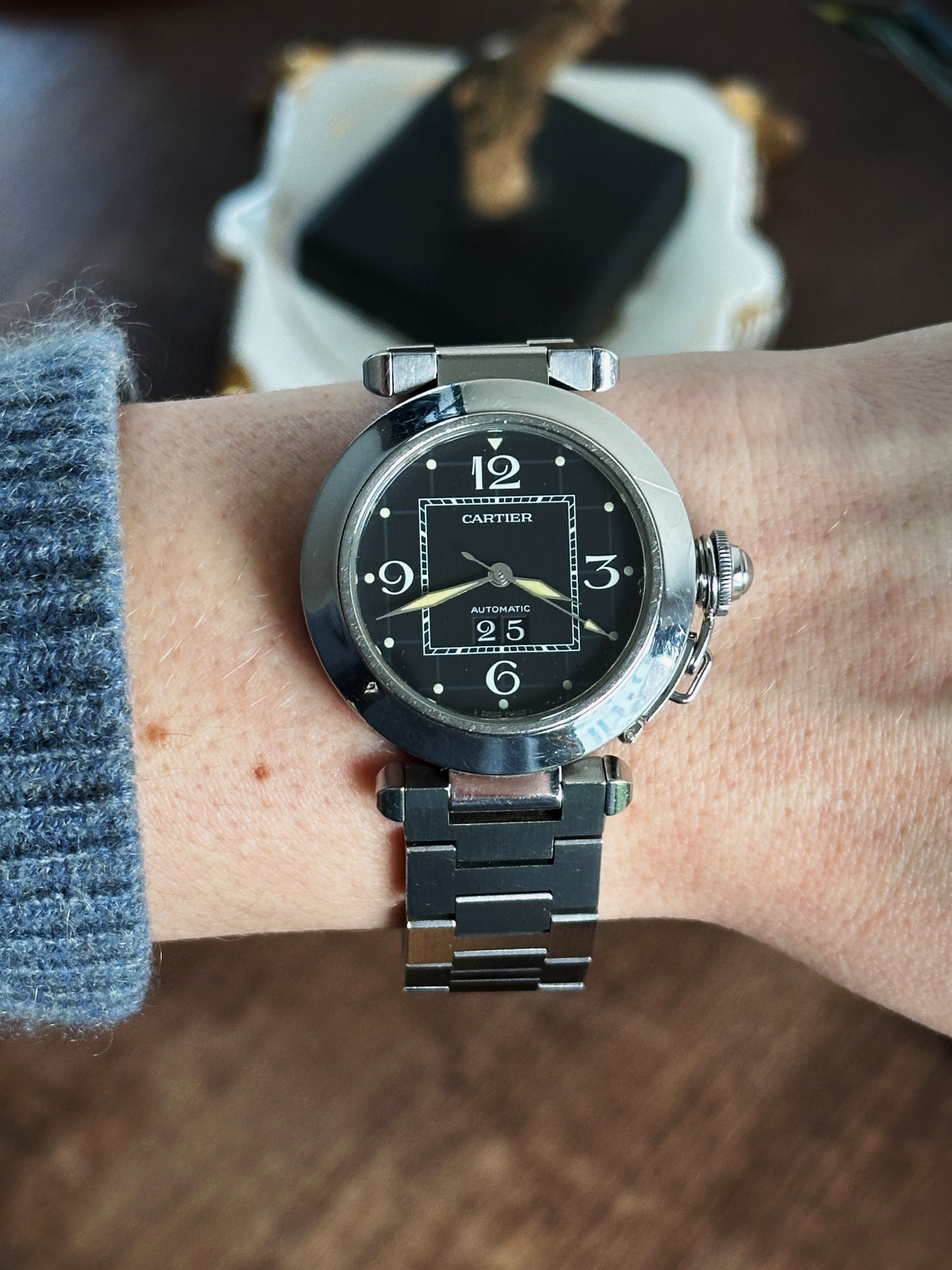 Montre Cartier Pasha cadran noir, mouvement automatique, avec papiers