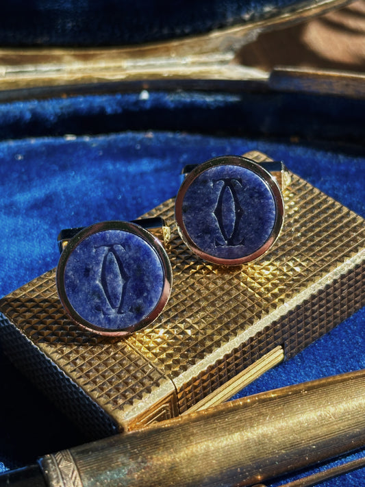 Boutons de manchette Cartier en Sodalite et argent massif
