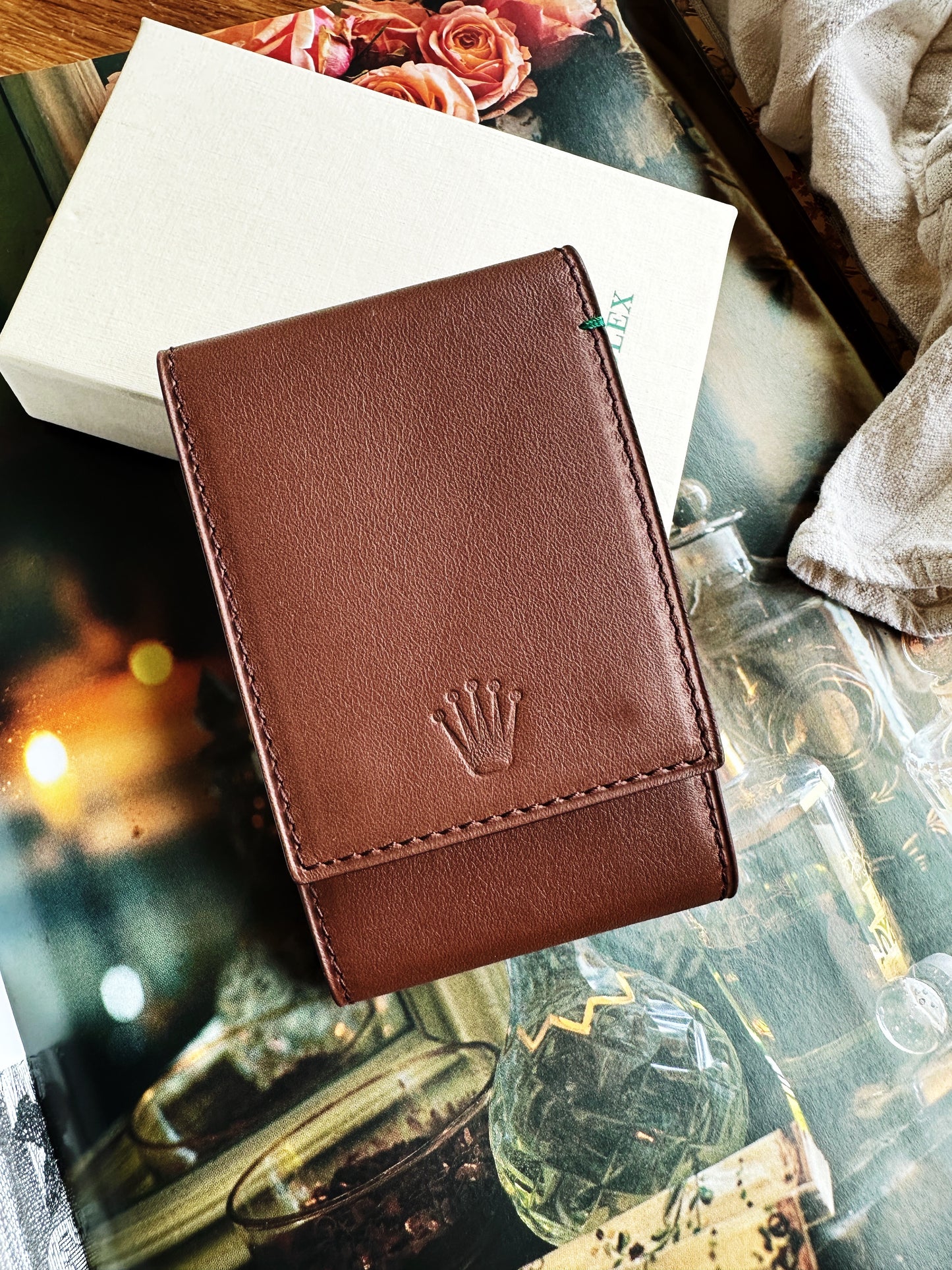 Rolex Marmot watch case in smooth hazelnut brown leather