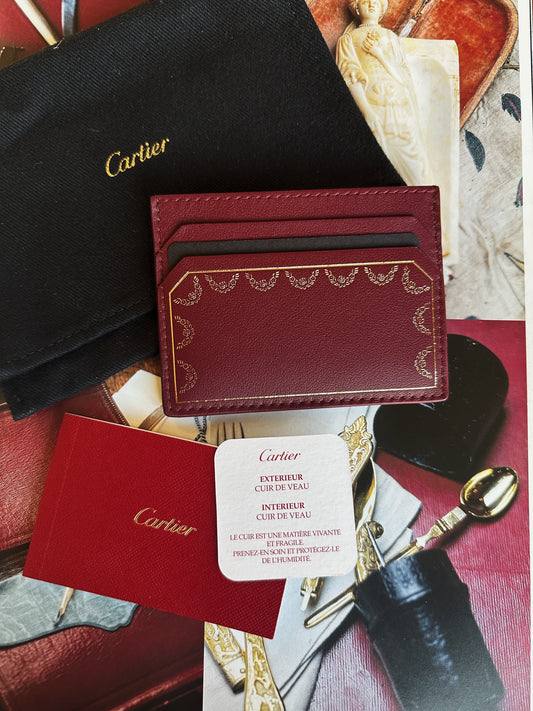 Cartier card holder in burgundy calfskin leather