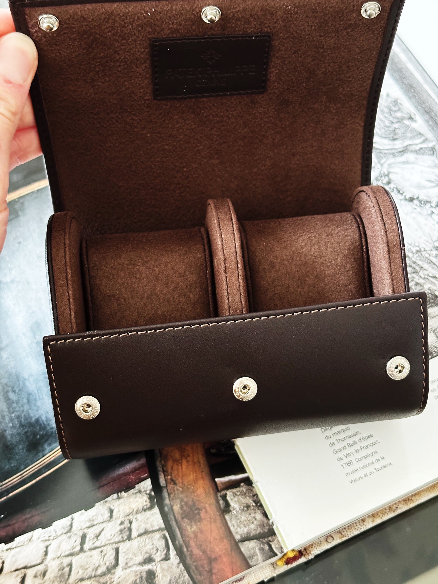 Étui de voyage Patek Philippe deux montres en cuir marron