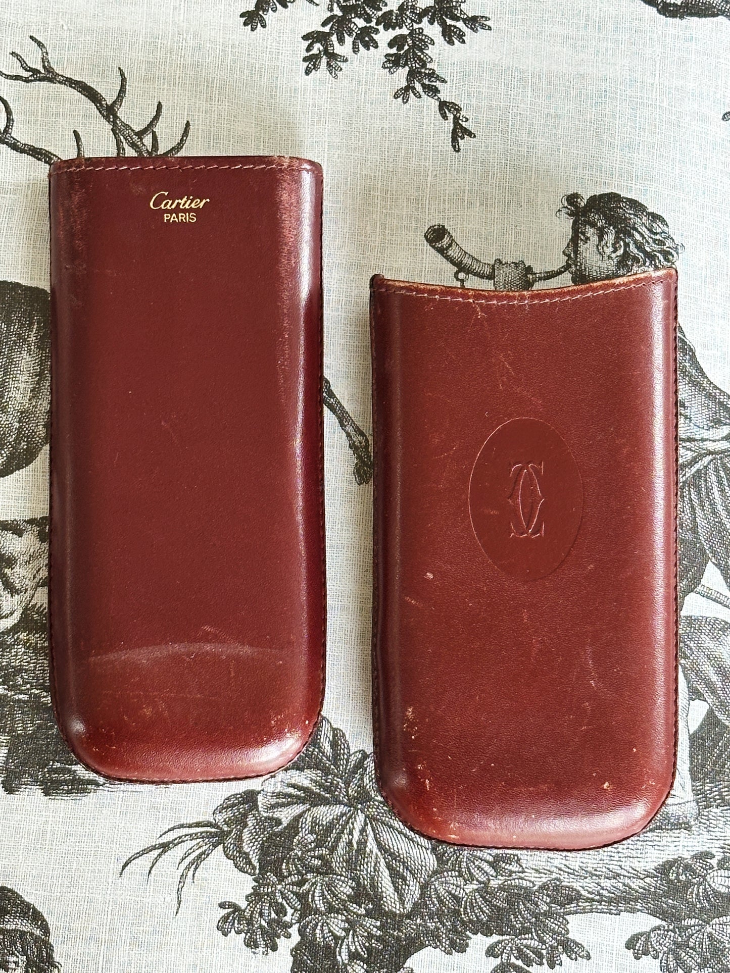 Étui à cigares Cartier en cuir cognac vintage – 2 cigares