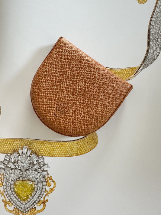 Porte-monnaie Rolex en cuir grainé camel