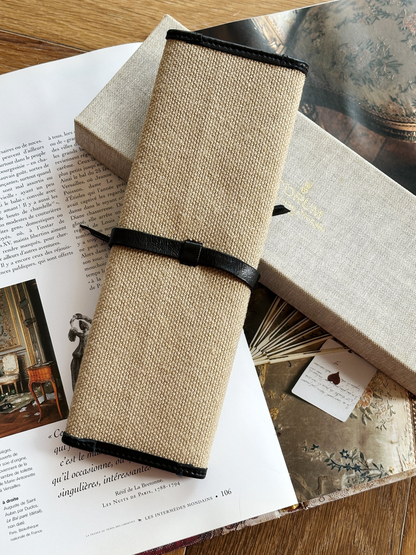 Marmotte de voyage pour montres en toile canvas beige et cuir noir – Avec boîte