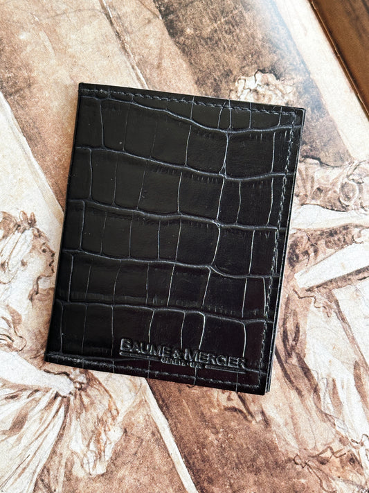 Porte-cartes Baume & Mercier Genève en cuir noir façon crocodile – Neuf