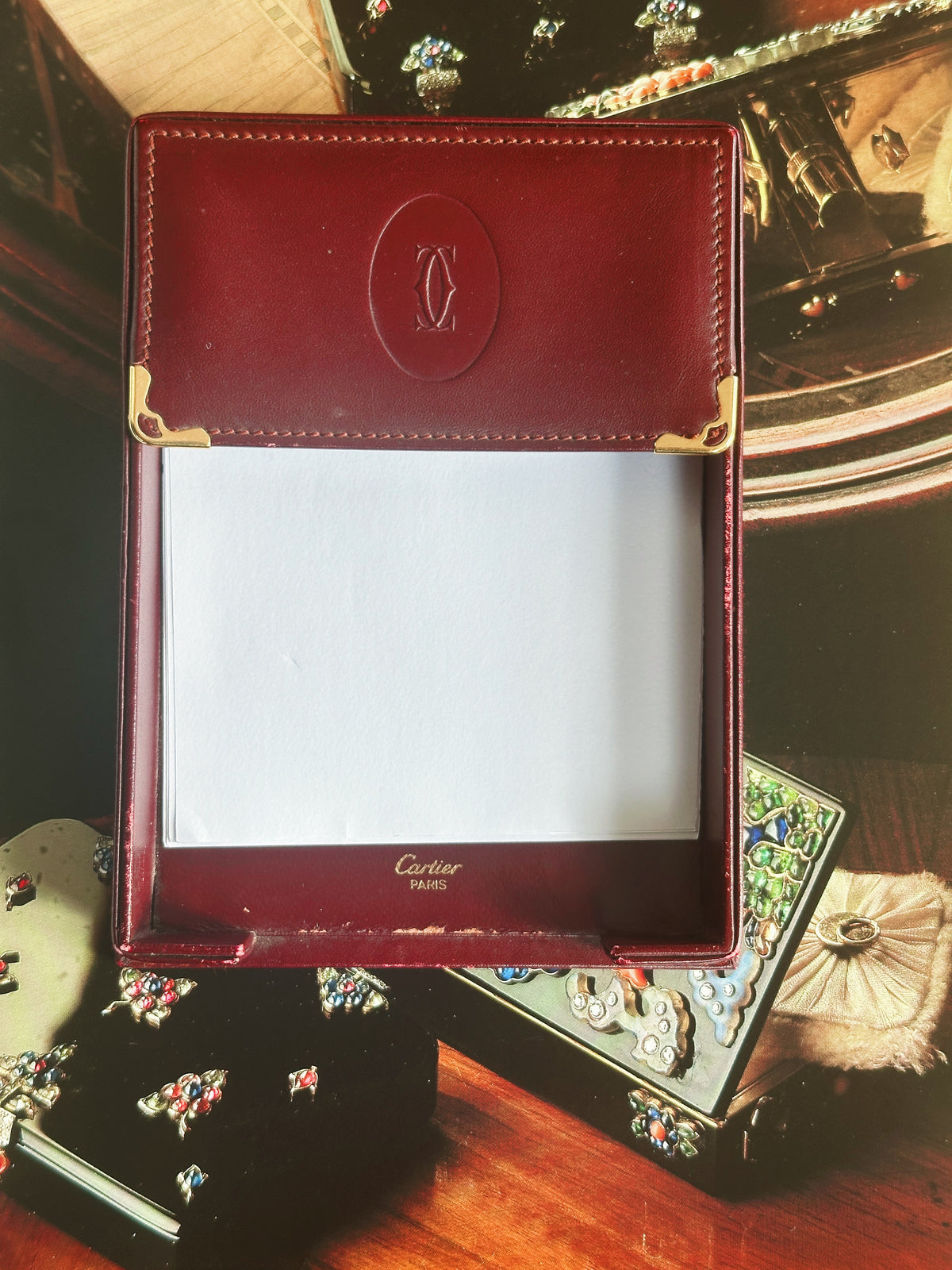 Porte-bloc-notes Must de Cartier vintage en cuir bordeaux