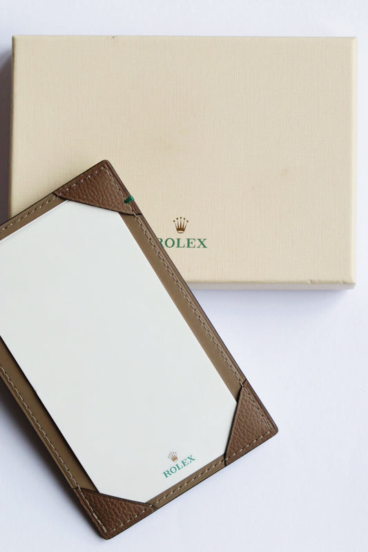 Bloc-notes Rolex en cuir grainé taupe