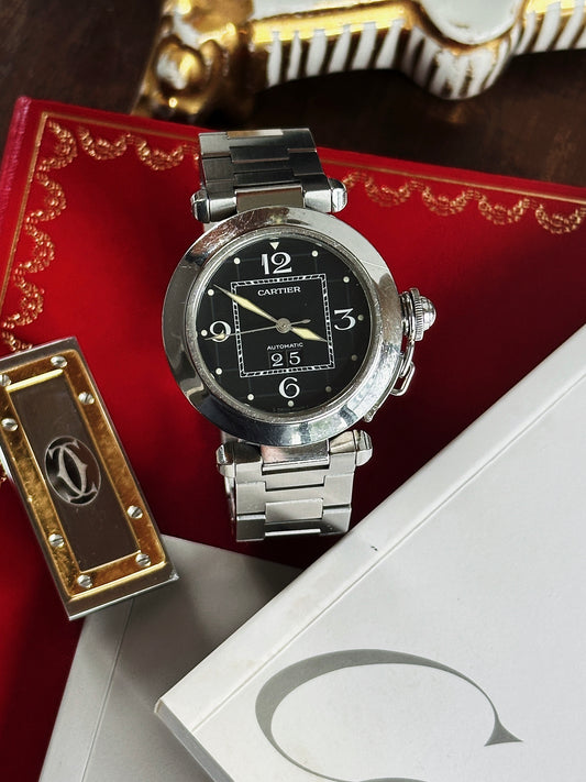 Montre Cartier Pasha cadran noir, mouvement automatique, avec papiers