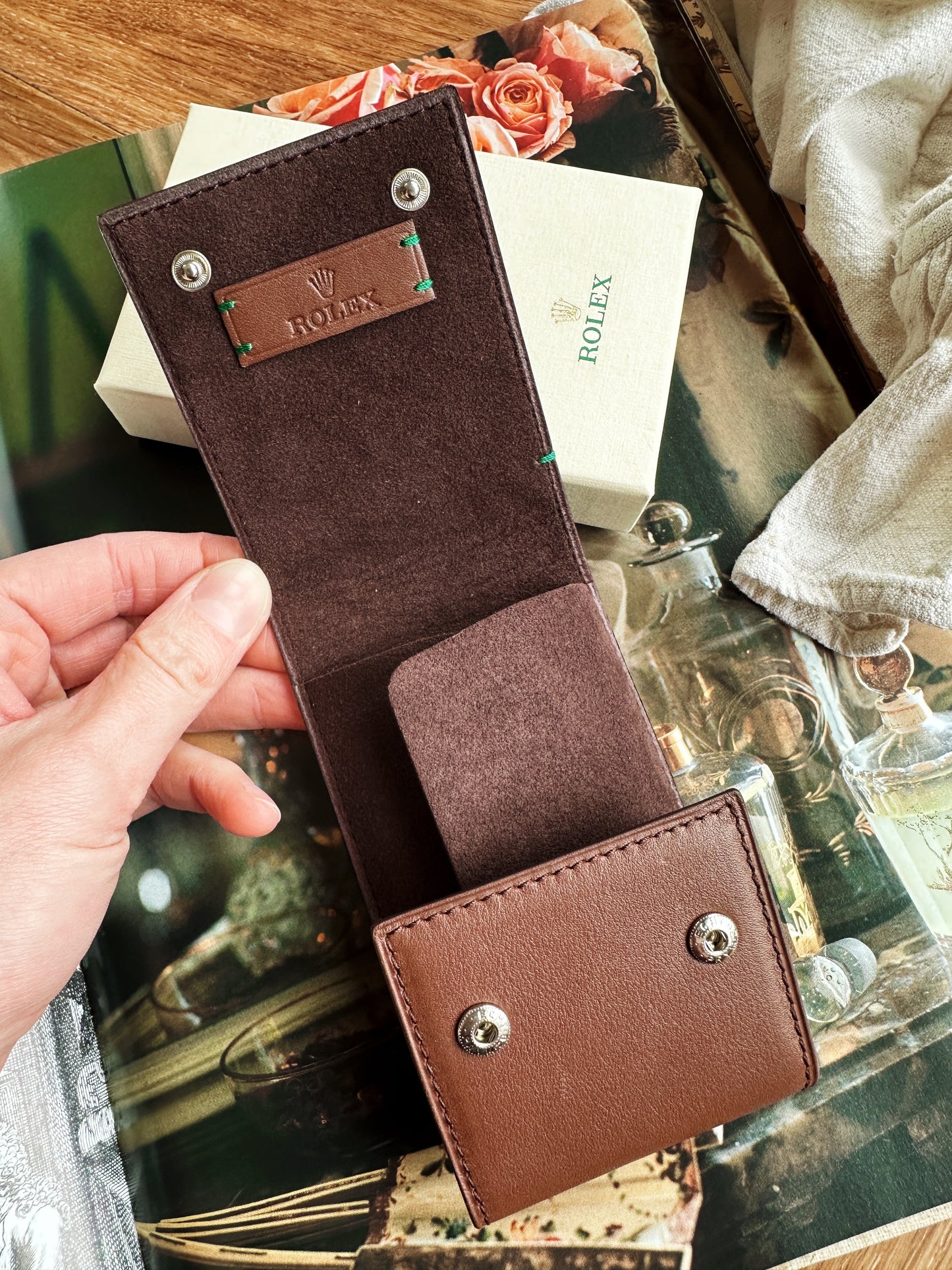 Rolex Marmot watch case in smooth hazelnut brown leather