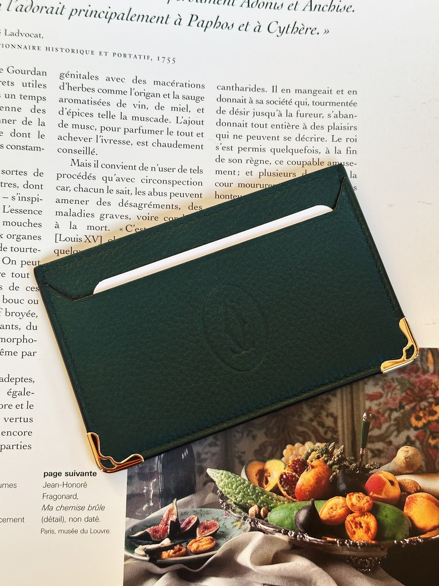 Cartier card holder in bottle green grained leather