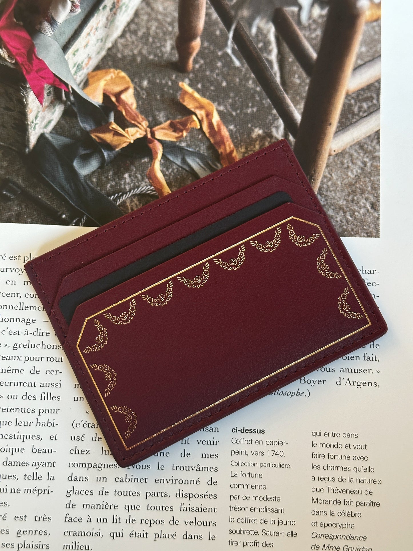 Cartier card holder in burgundy calfskin leather