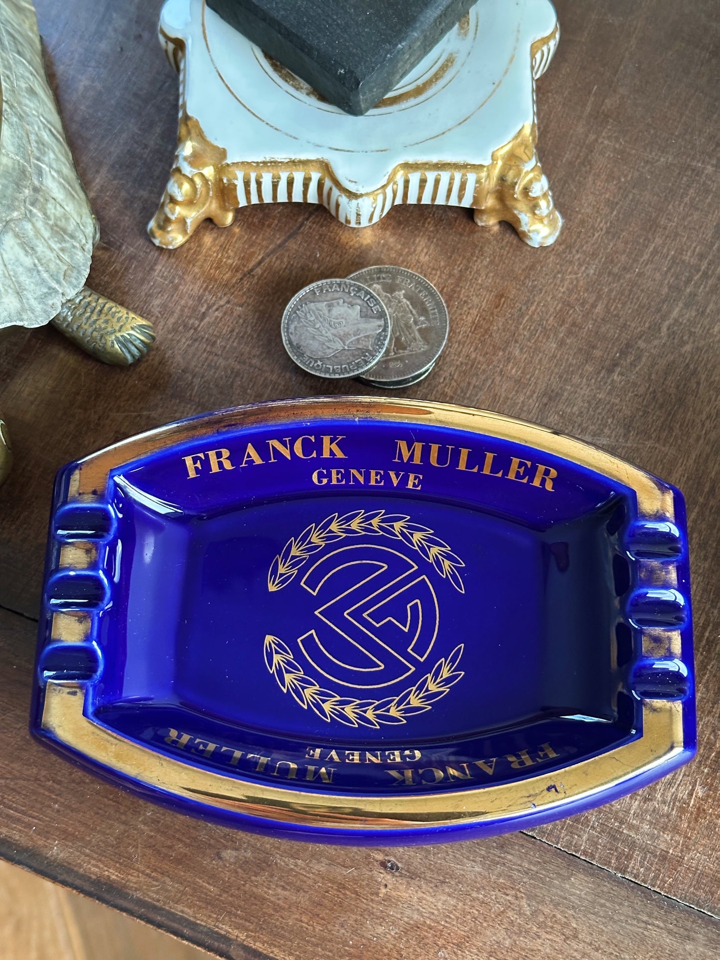 Cendrier Franck Muller Genève bleu roi vintage