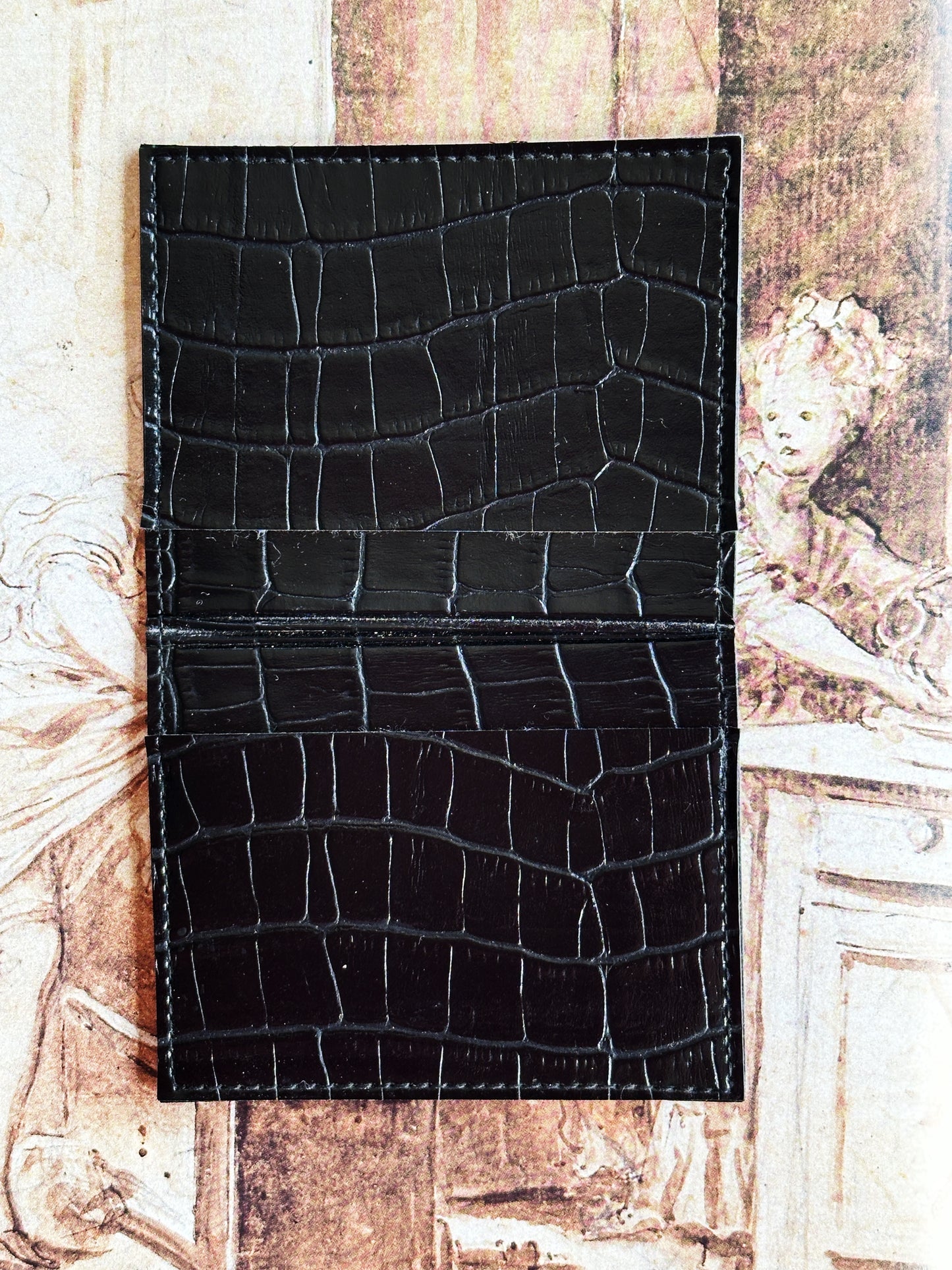 Porte-cartes Baume & Mercier Genève en cuir noir façon crocodile – Neuf