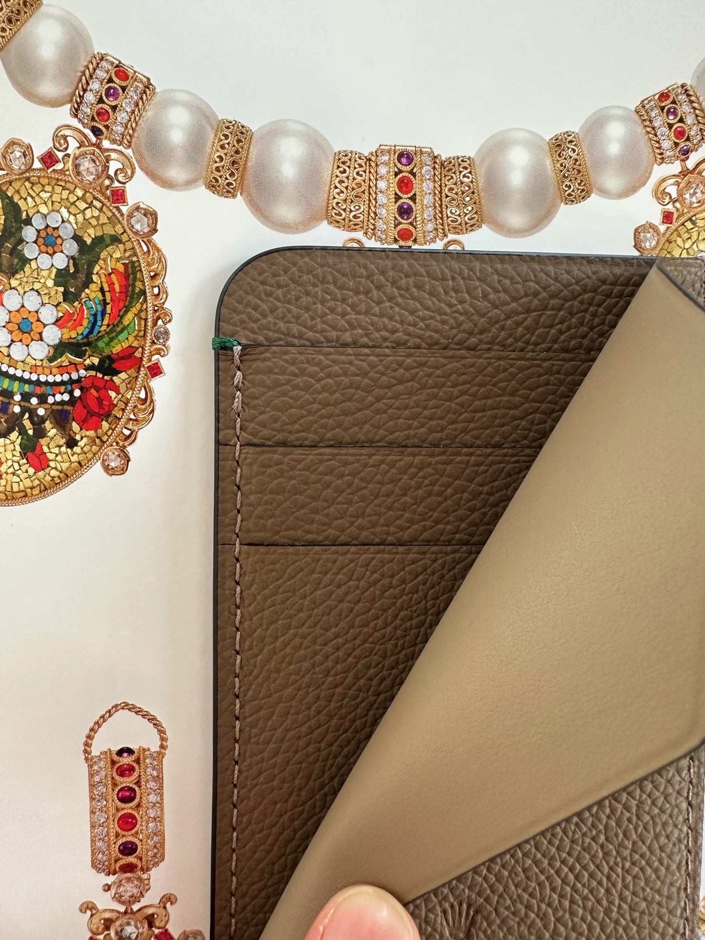 Porte-carte Rolex en cuir grainé taupe