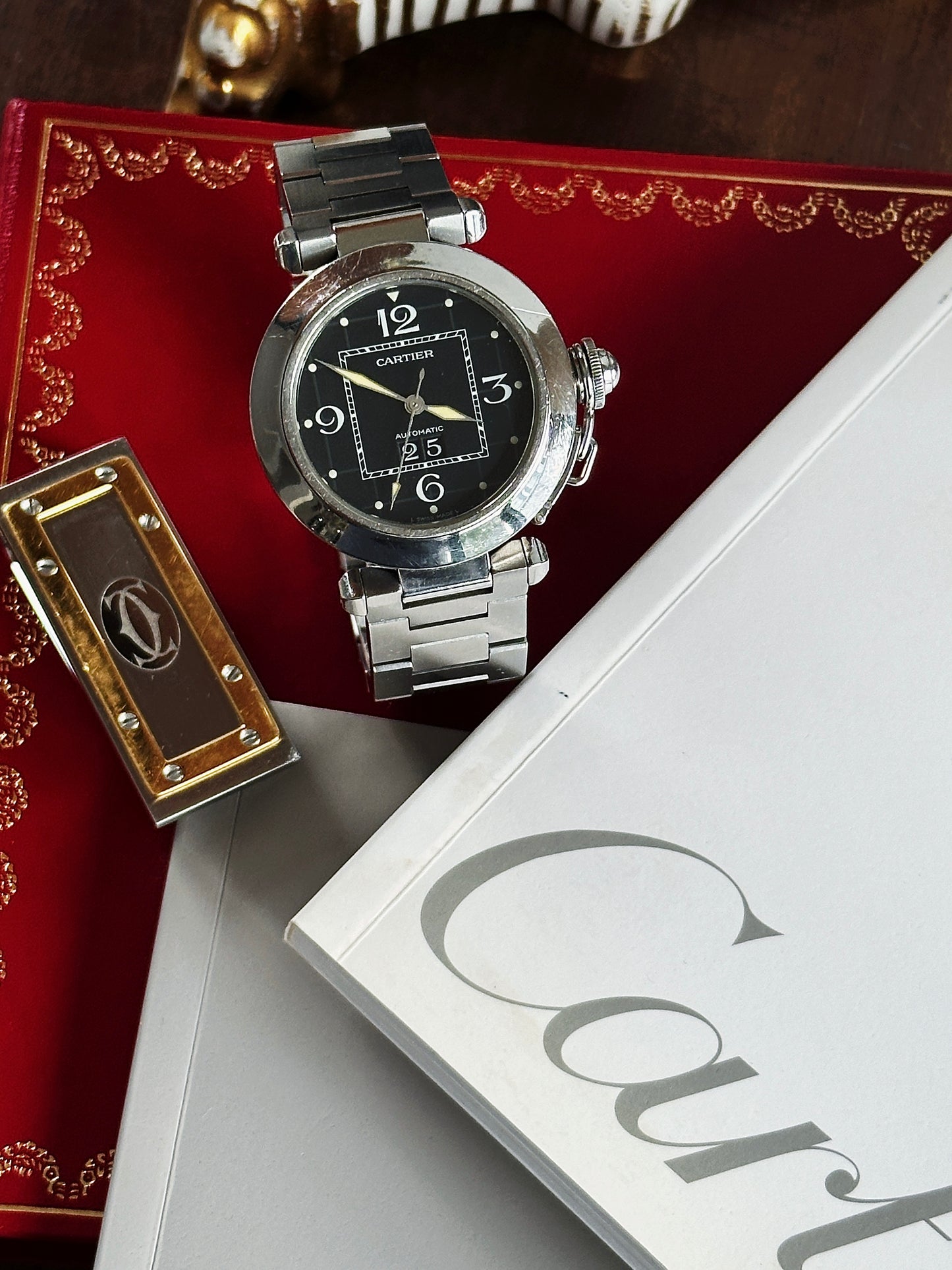 Montre Cartier Pasha cadran noir, mouvement automatique, avec papiers