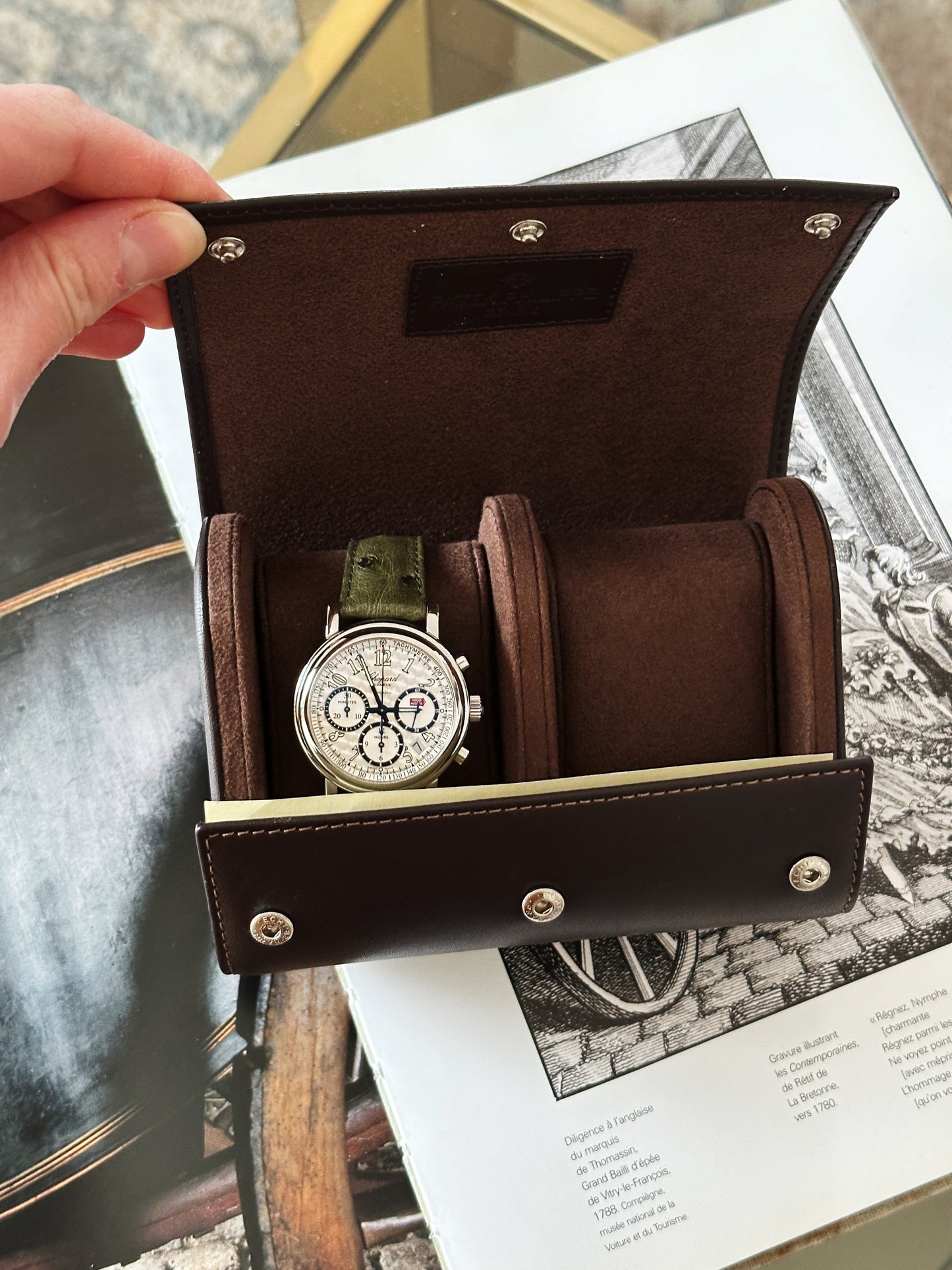 Étui de voyage Patek Philippe deux montres en cuir marron