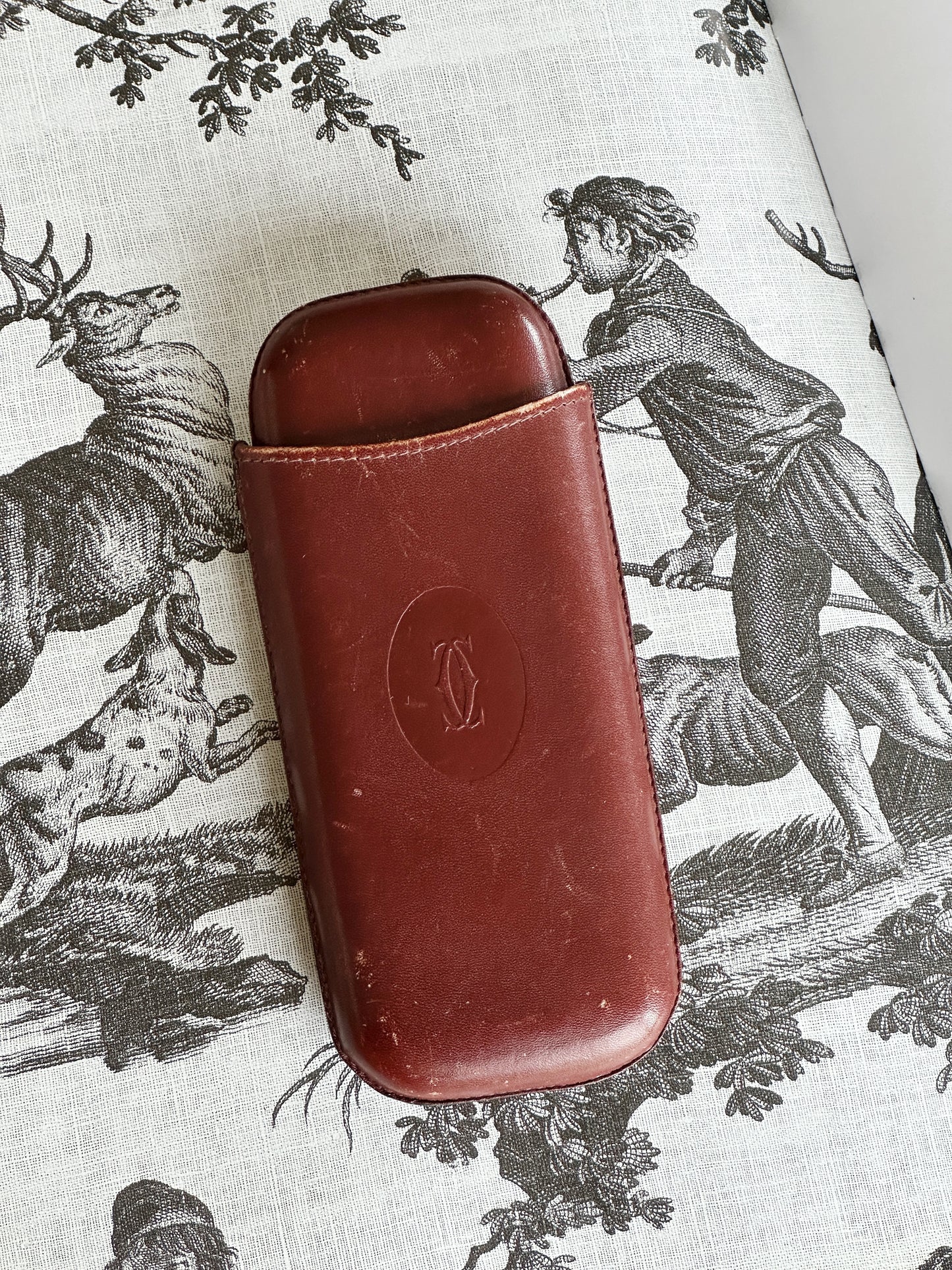 Étui à cigares Cartier en cuir cognac vintage – 2 cigares