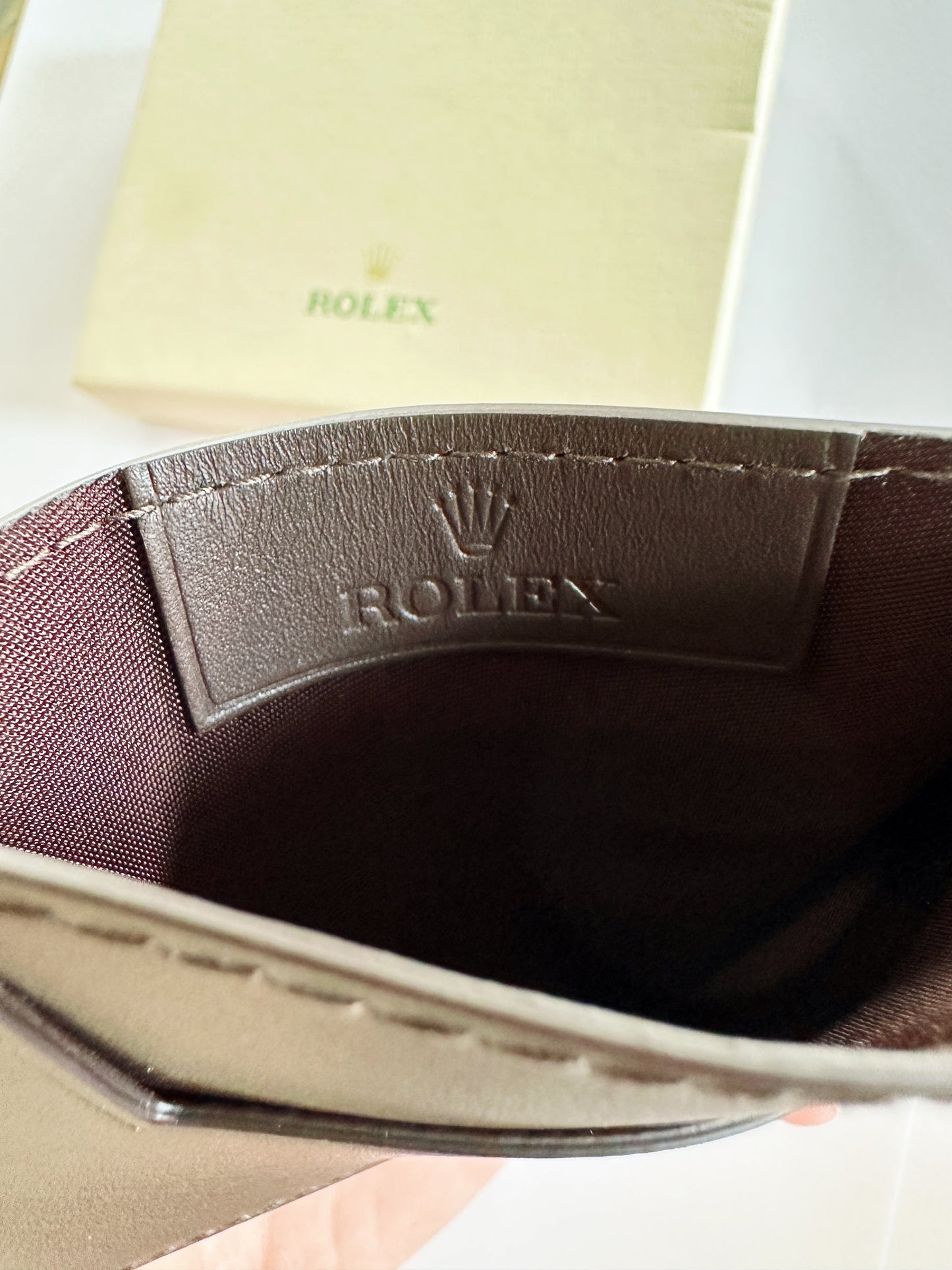 Porte-carte Rolex en cuir marron