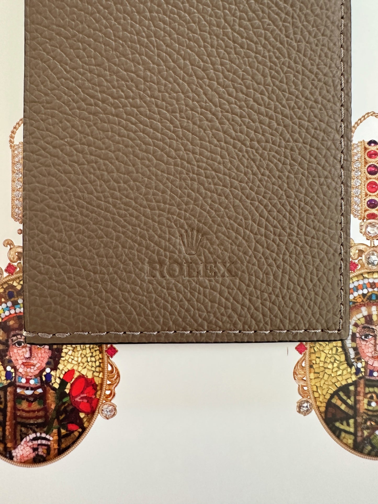 Porte-carte Rolex en cuir grainé taupe