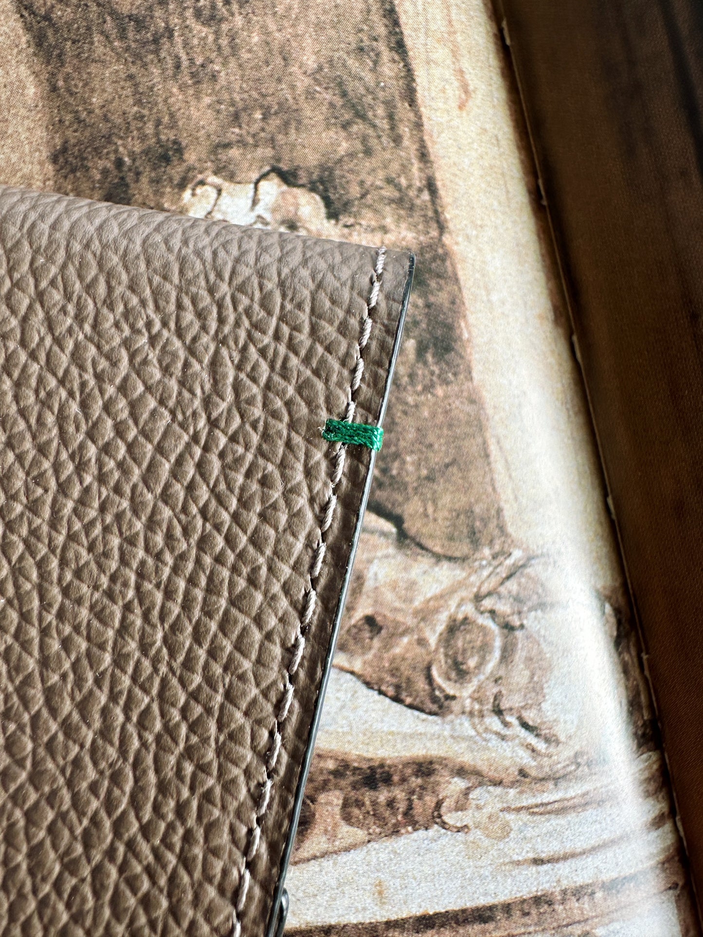 Rolex case, marmot-shaped pouch, in taupe grained leather