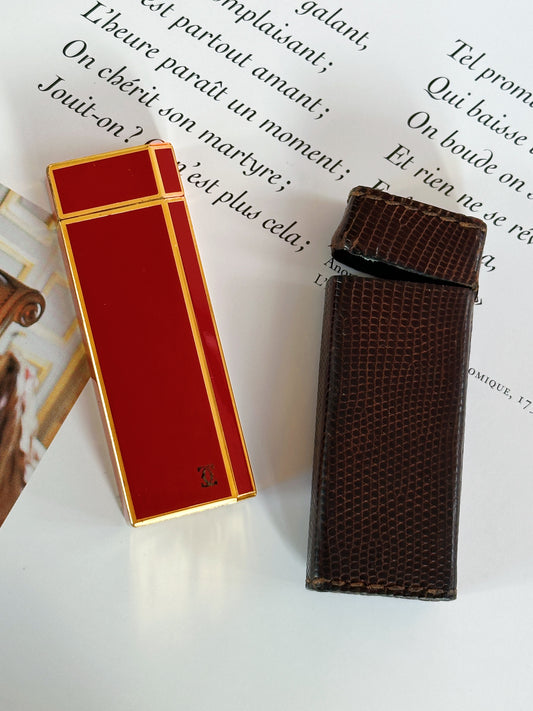 Vintage Cartier pentagon lighter, lacquered red-orange