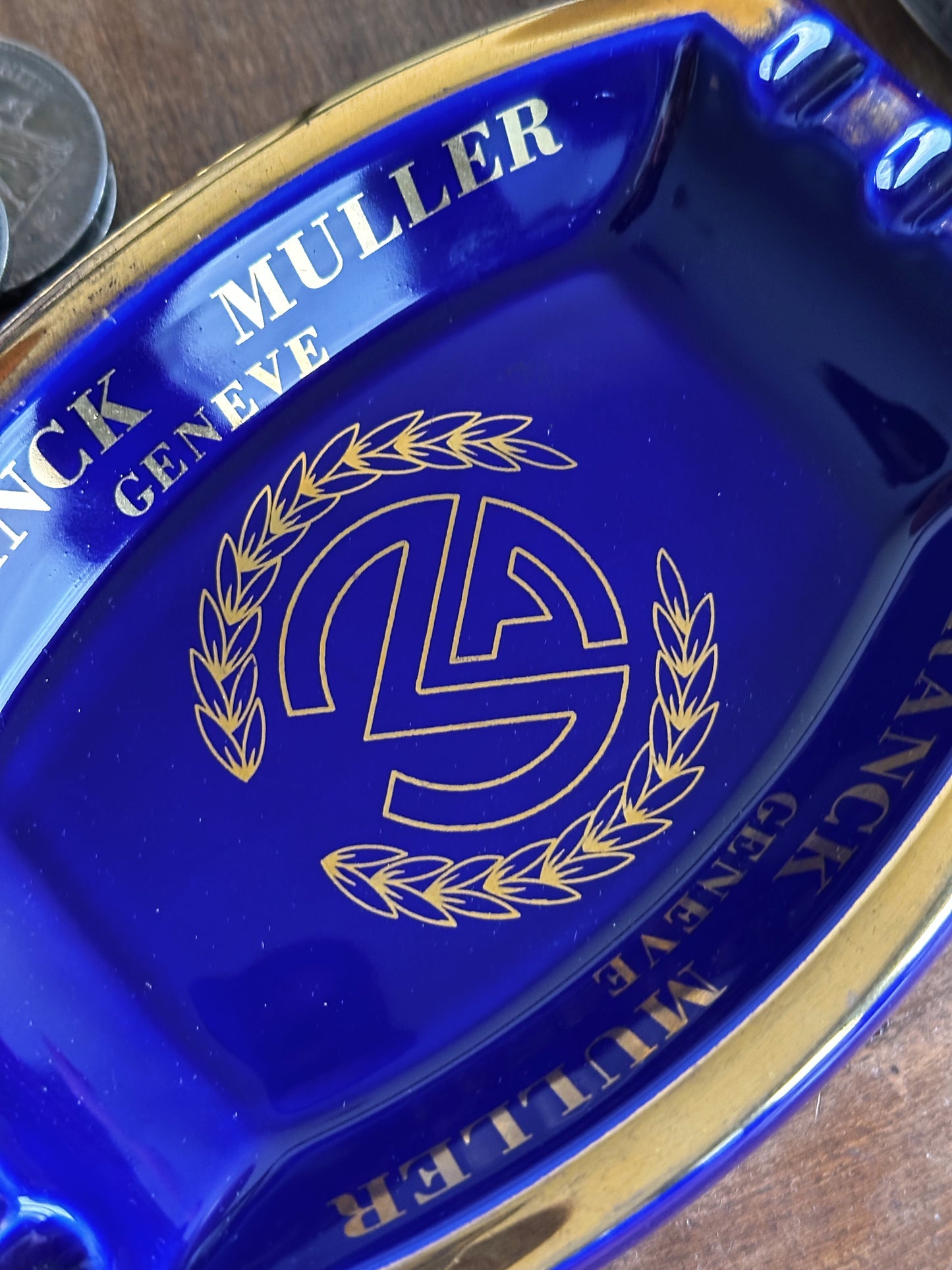 Cendrier Franck Muller Genève bleu roi vintage