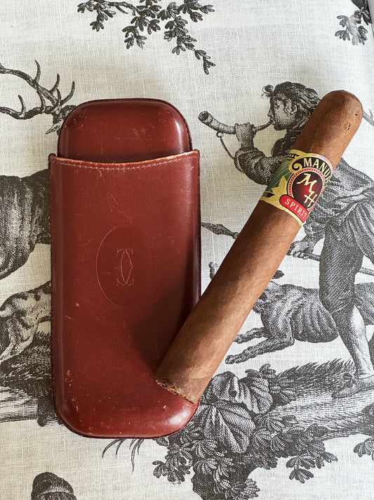 Étui à cigares Cartier en cuir cognac vintage – 2 cigares