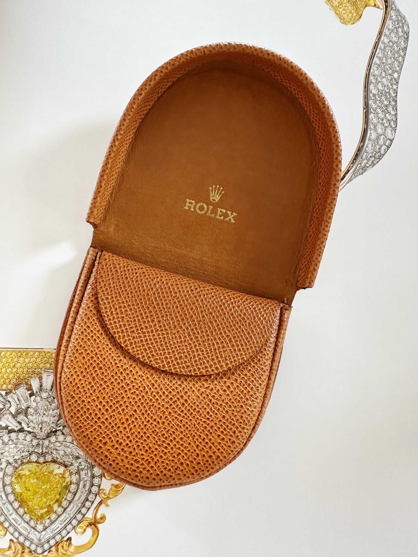 Porte-monnaie Rolex en cuir grainé camel