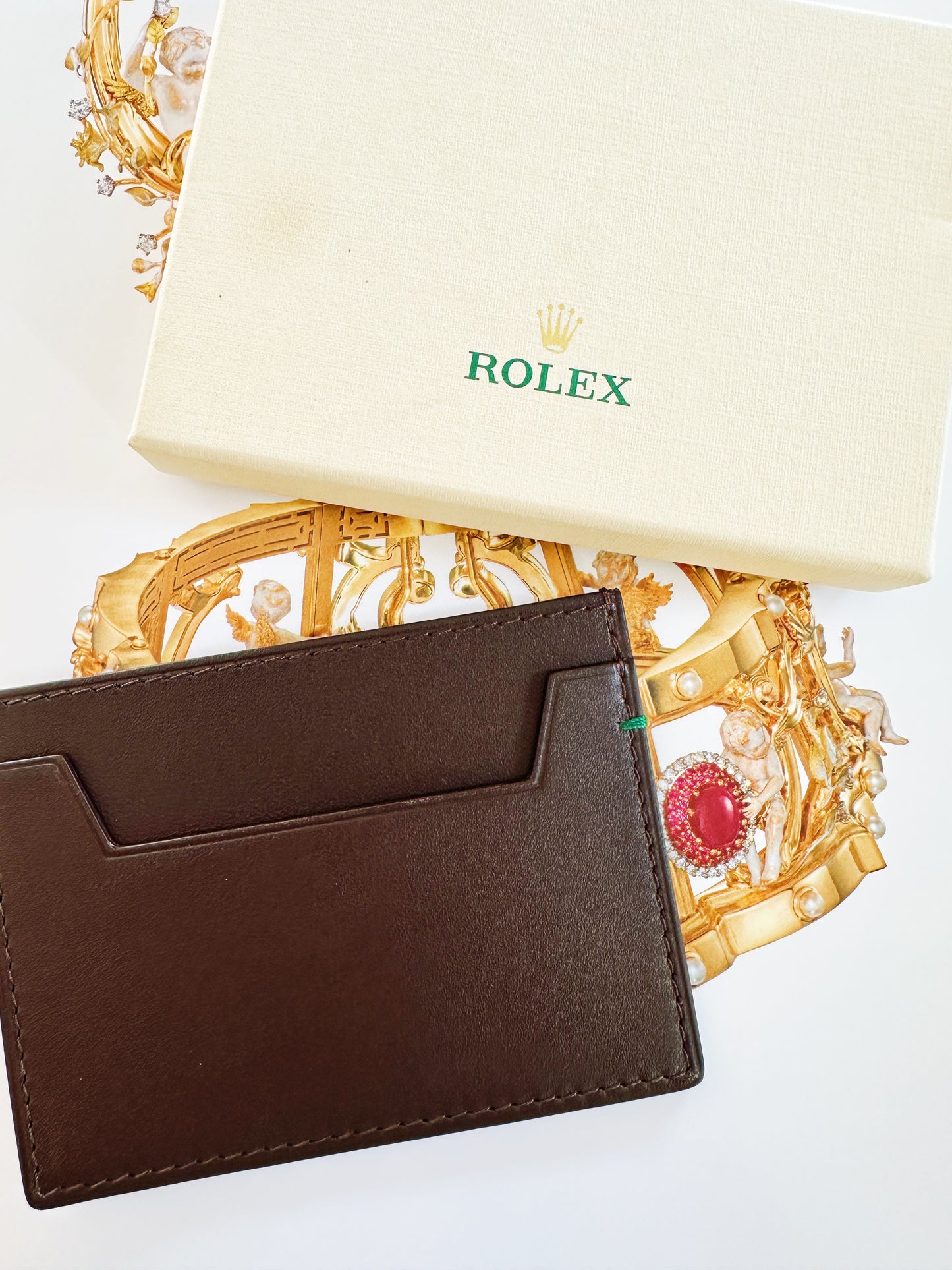 Porte-carte Rolex en cuir marron