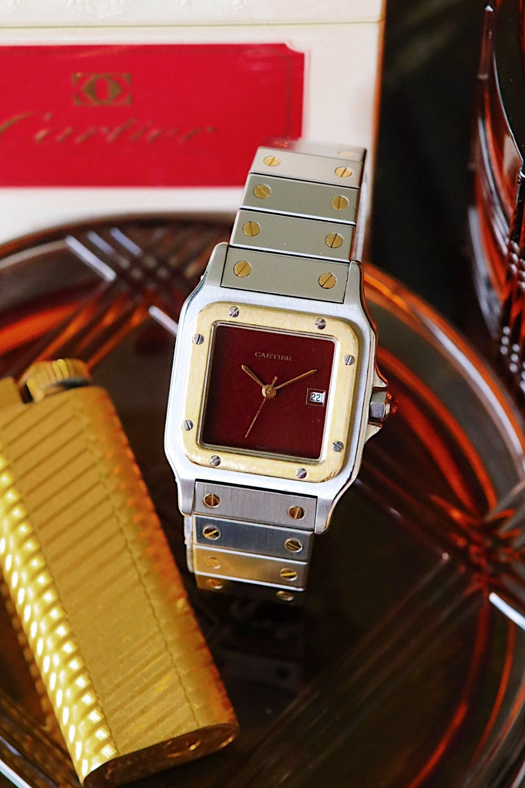 Cartier Santos Carrée 2961 – Cadran laqué rouge Burgundy spider