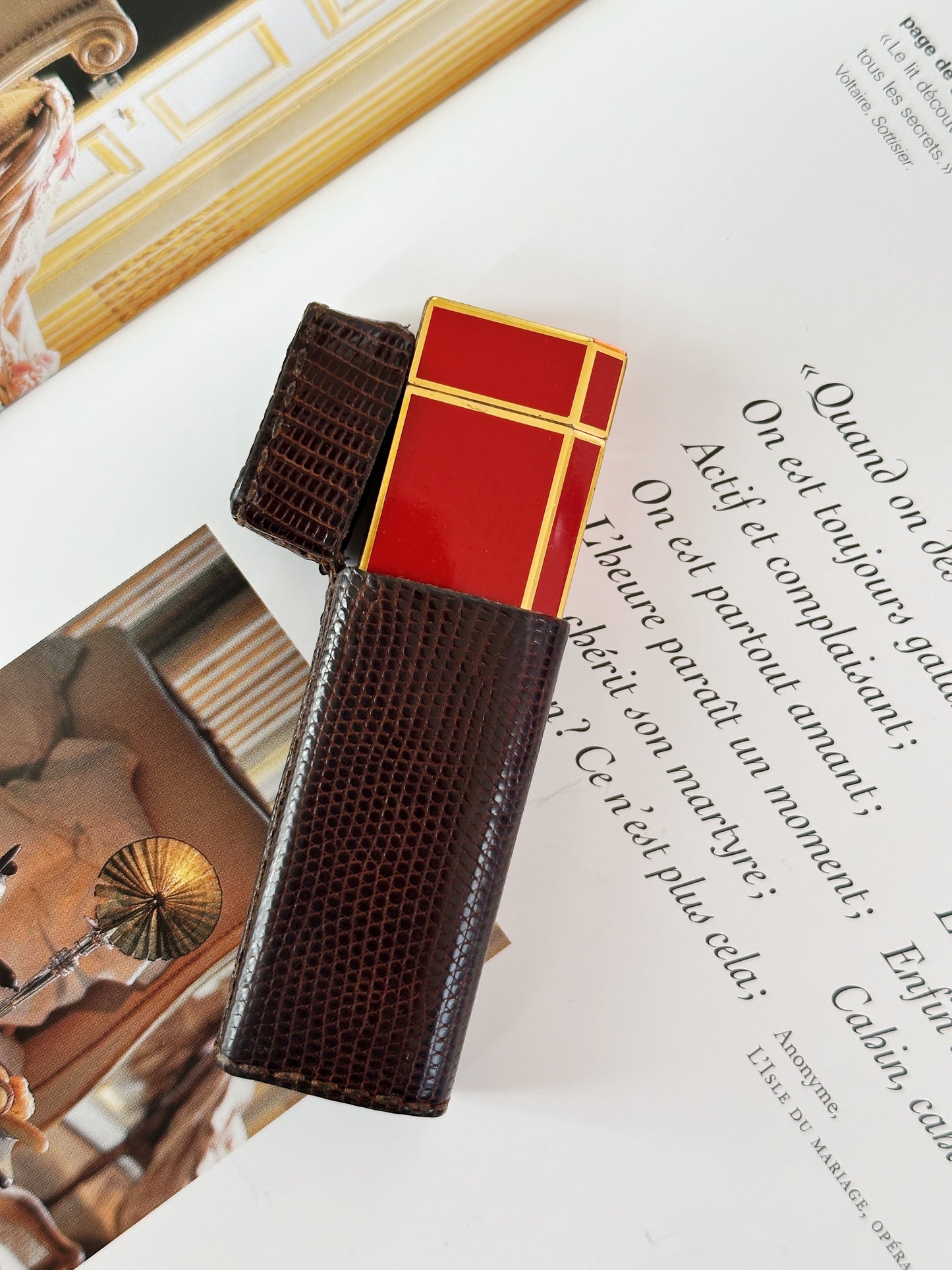 Vintage Cartier pentagon lighter, lacquered red-orange